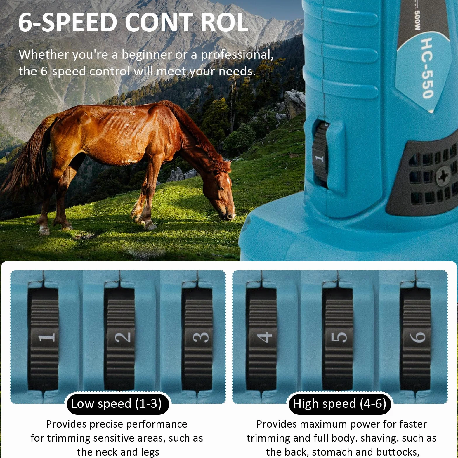Tondeuse pour Chevaux sans Fil Compatible Makita Batteries, 6 Vitesses, 35 Dents
