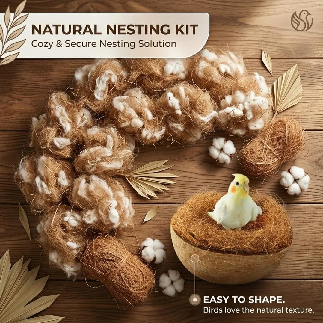 Matériau Naturel pour Nidification d'Oiseaux, Mélange Paille Jute Soie Coton, 40g