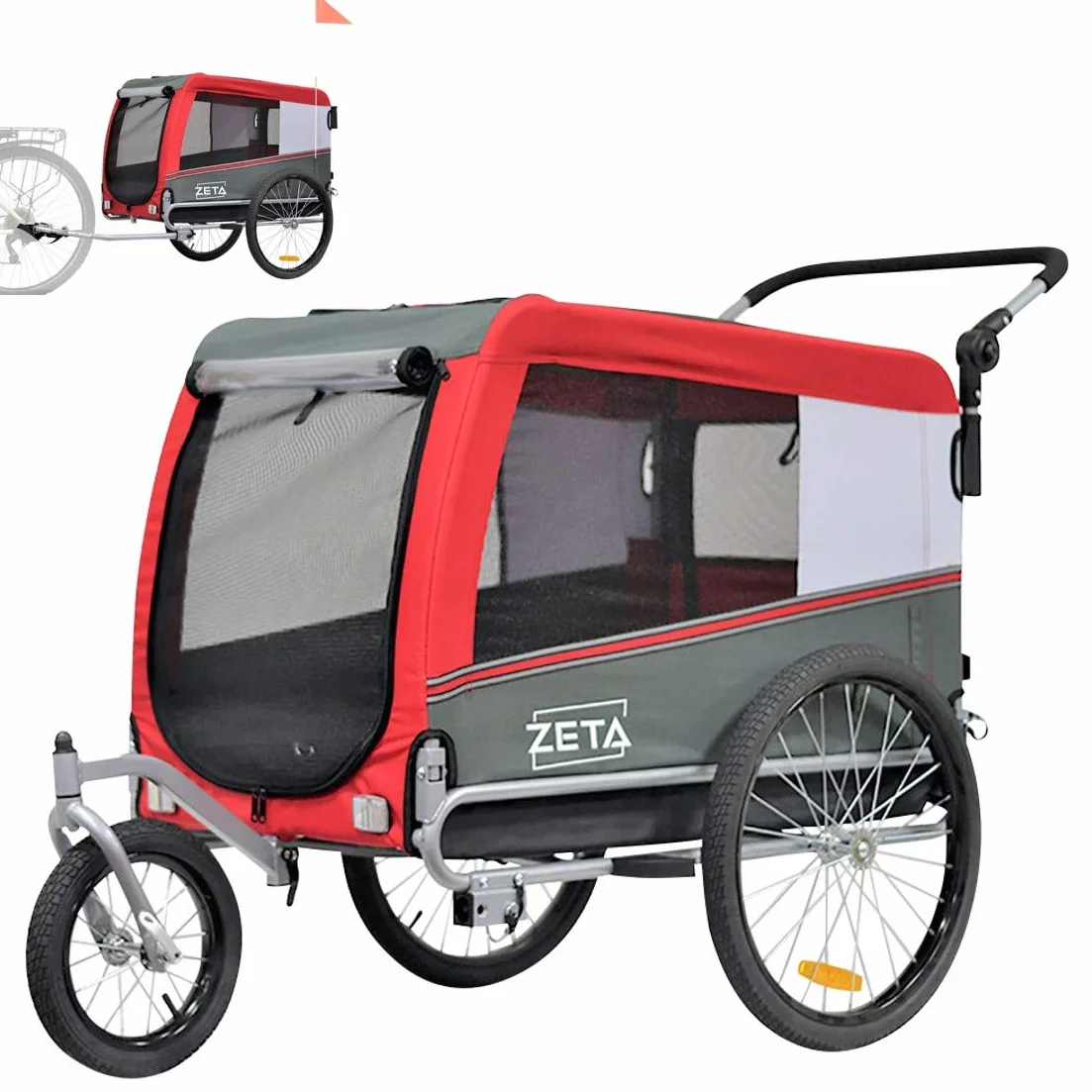Remorque Vélo pour Animaux Zeta PAPILIOSHOP, Chariot Buggy Convertible en Poussette pour Chien, 3 Tailles