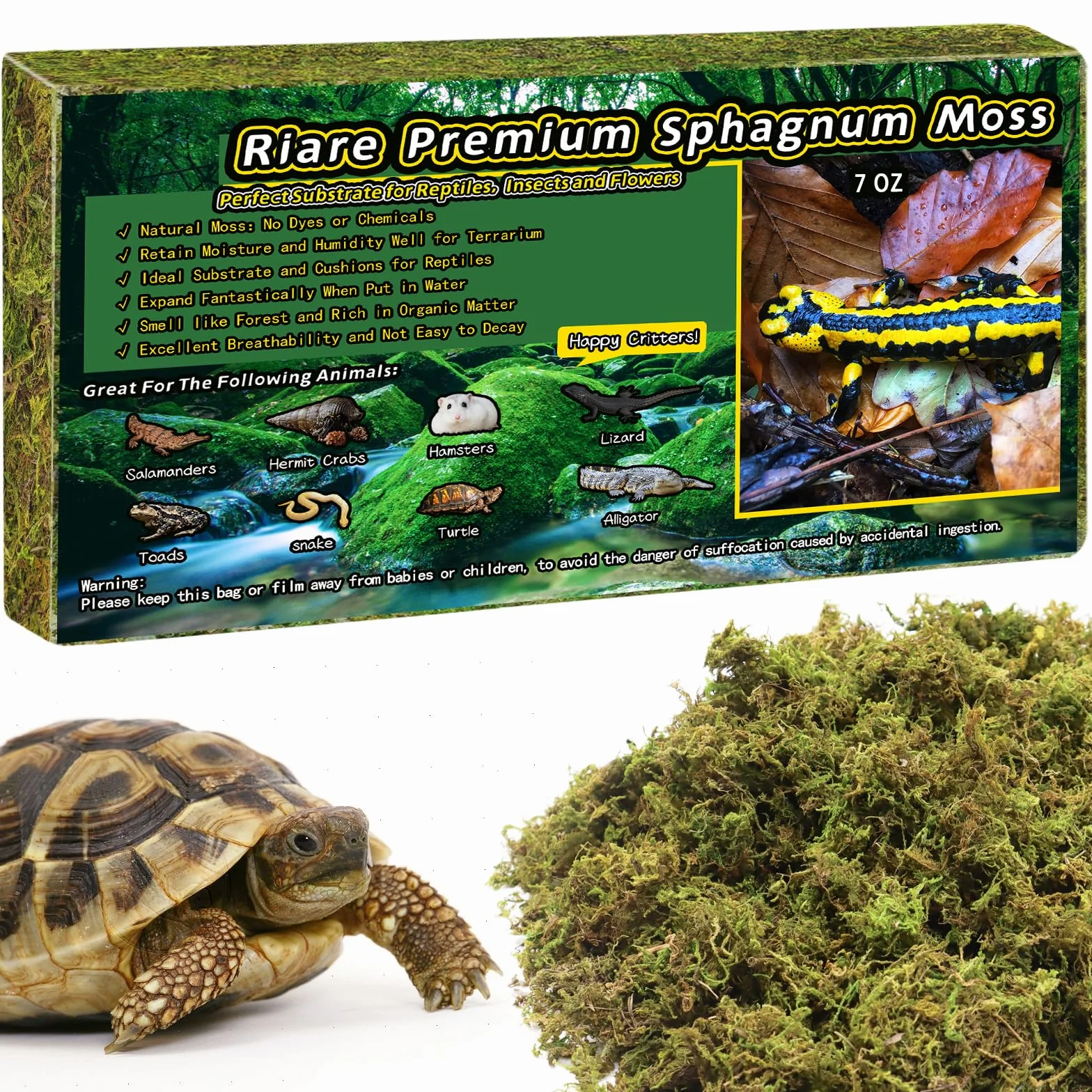 Mousse de sphaigne naturelle pour Reptiles - Substrat vivant pour Terrarium, éclosion, Serpents, Gecko (200g)