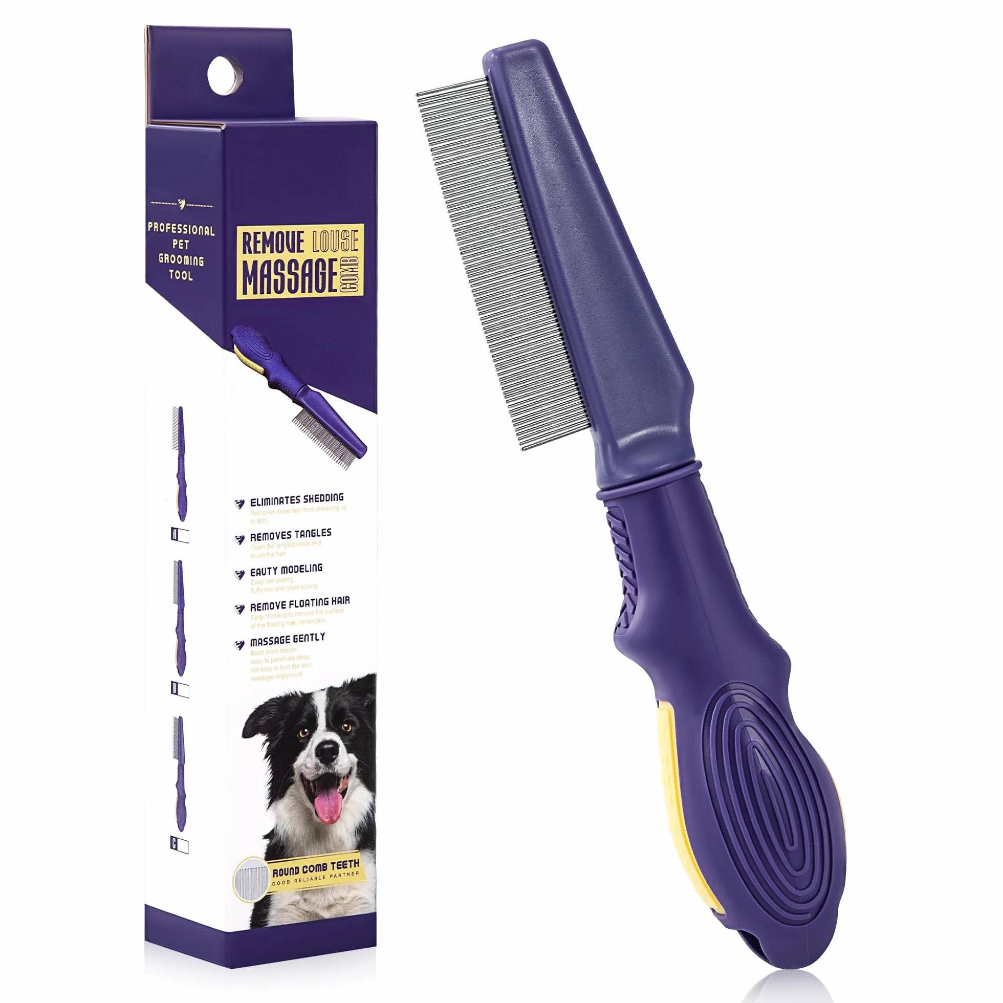 Peigne anti-puces pour Chien et Chat Dents Fines Peignes de Toilettage Nettoyage