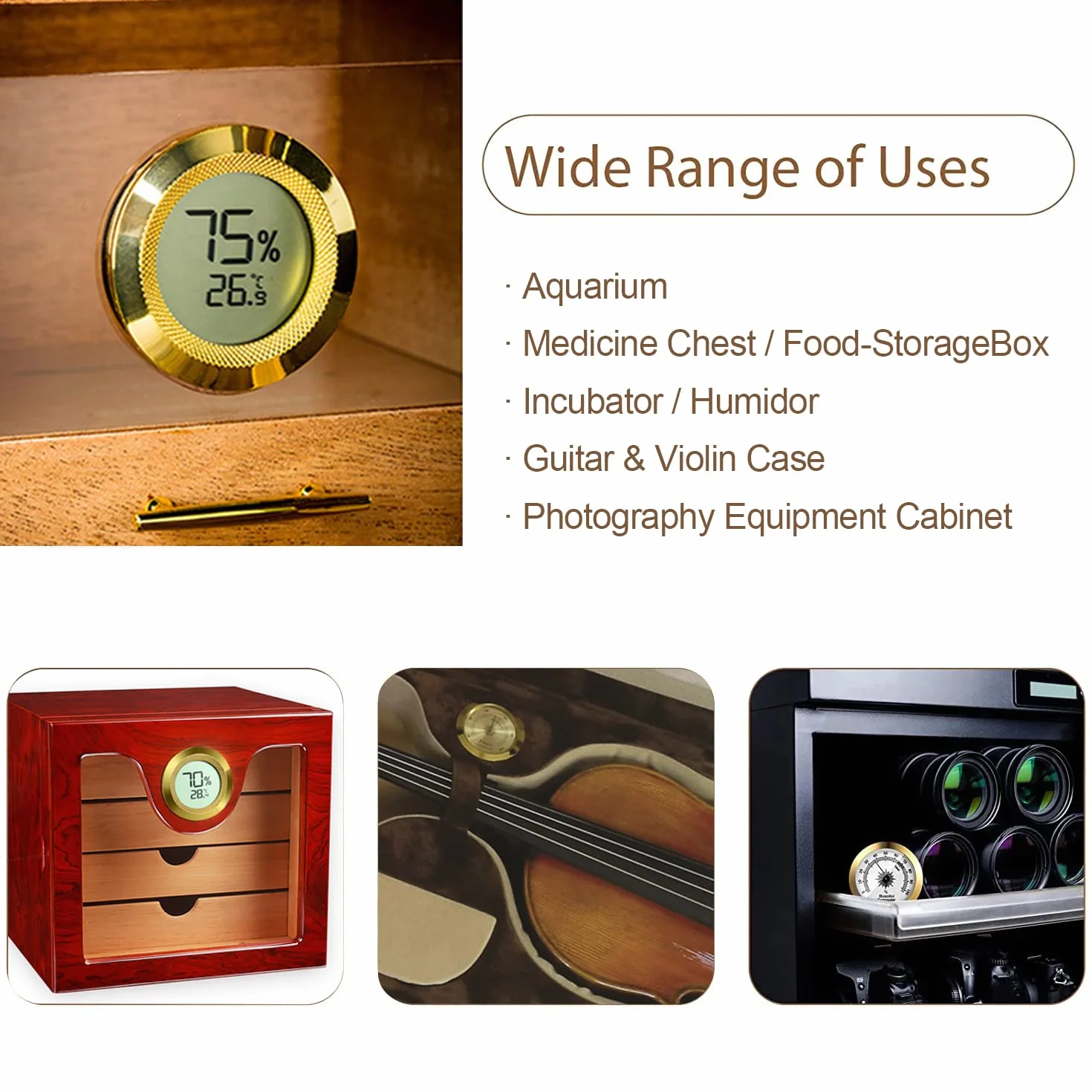 Thermomètre hygromètre numérique réglable, thermomètre numérique hygromètre, calibré en humidité, alliage de zinc rond de 50 mm de diamètre, hygromètre pour cave à cigares/serre/cave à vin