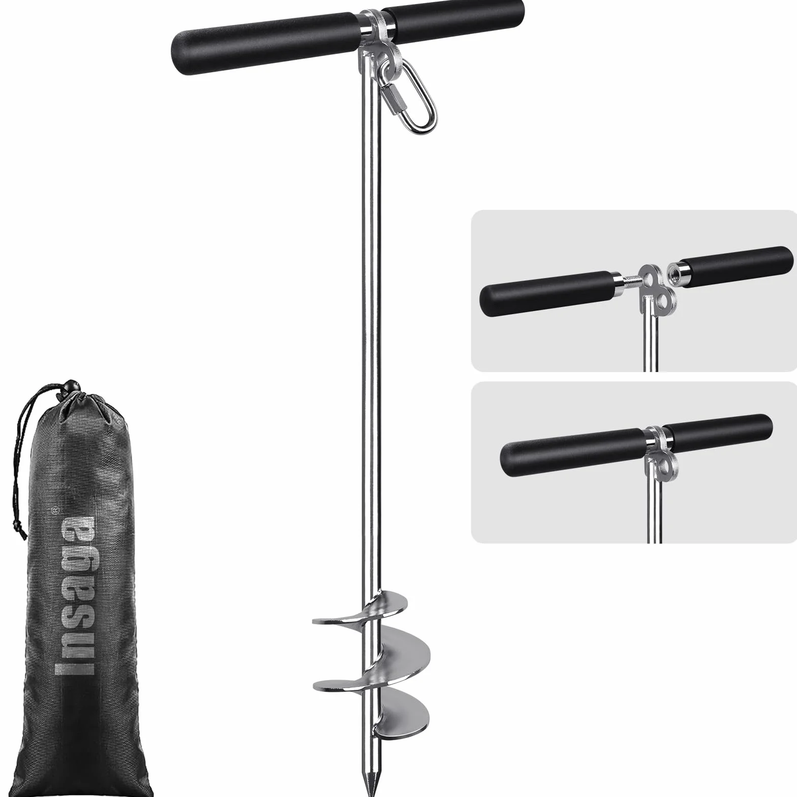 Insaga Ancrage au Sol, Piquet pour Chien de Terre Robuste Spirale Résistant aux Tempêtes pour Chien de Grande Taille/Jardin/Cour/Camping/Bateau/Trampoline/Tente avec Mousqueton & Poignée Amovible,92cm