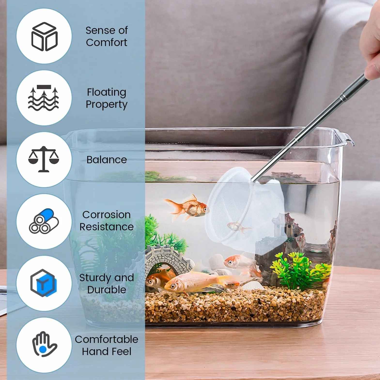 Mini Épuisette pour Aquarium en Acier Inoxydable avec Manche Extensible