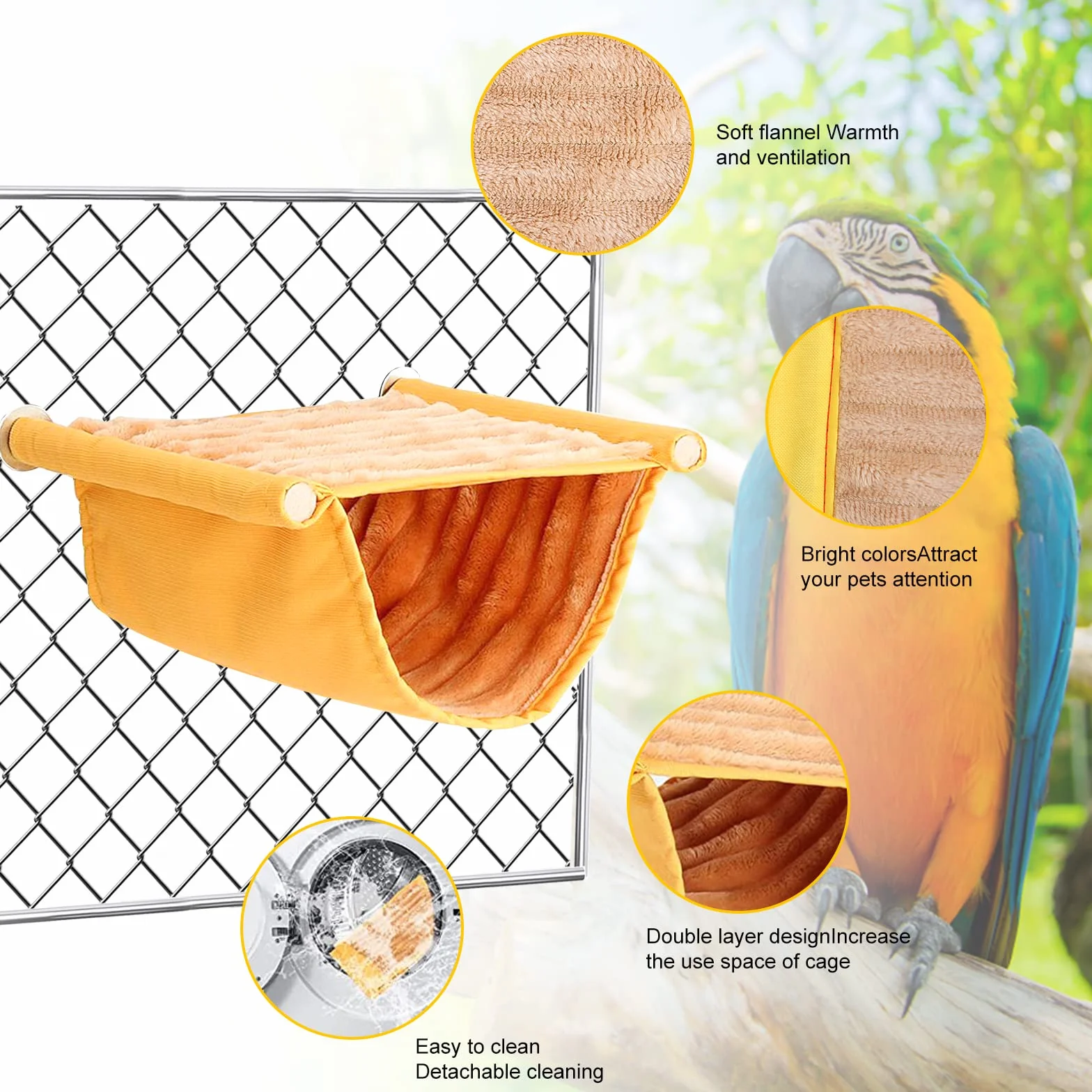 AKONE Hamac à oiseaux Lit superposé Nichoir Grottes Couchage Accessoires cage Jouet Suspendu Perruche Calopsittes Pinsons