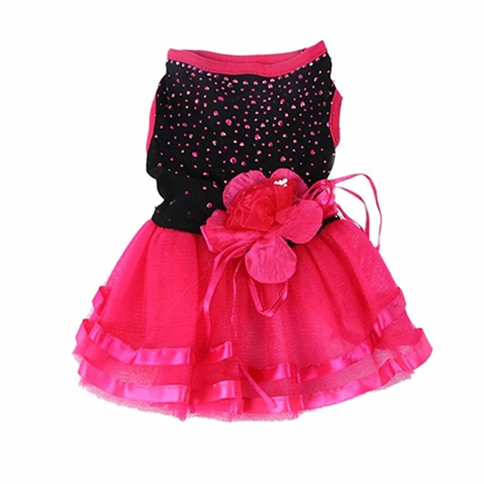 Robe Tutu Rose Fleur Gaze pour Chien Chiot Chihuahua Caniche Yorkshire