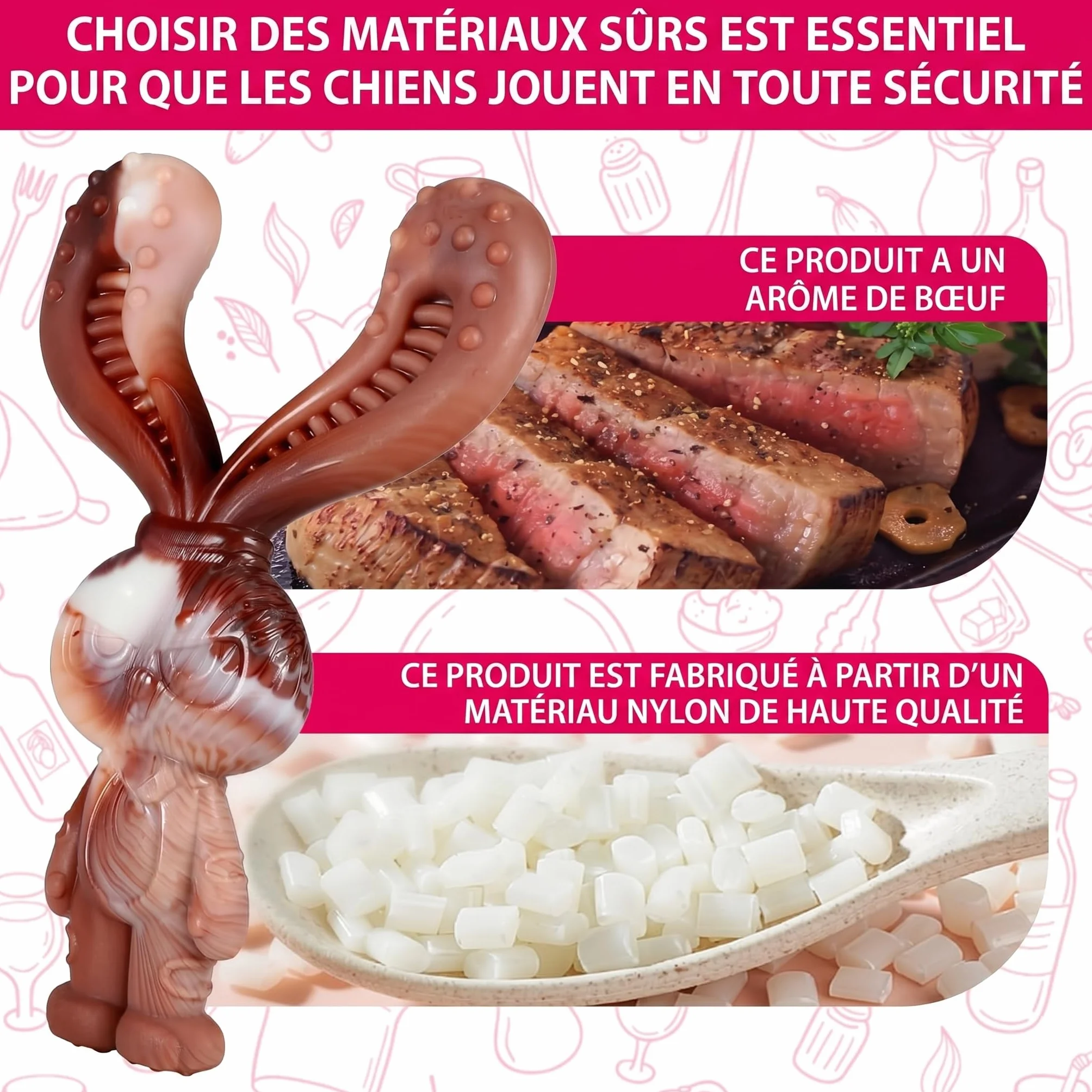 Jouets Indestructibles pour Chiens à Mâcher en Nylon Saveur de Boeuf, Robustes pour Chiens de Taille Moyenne et Grande Taille (Lapin)