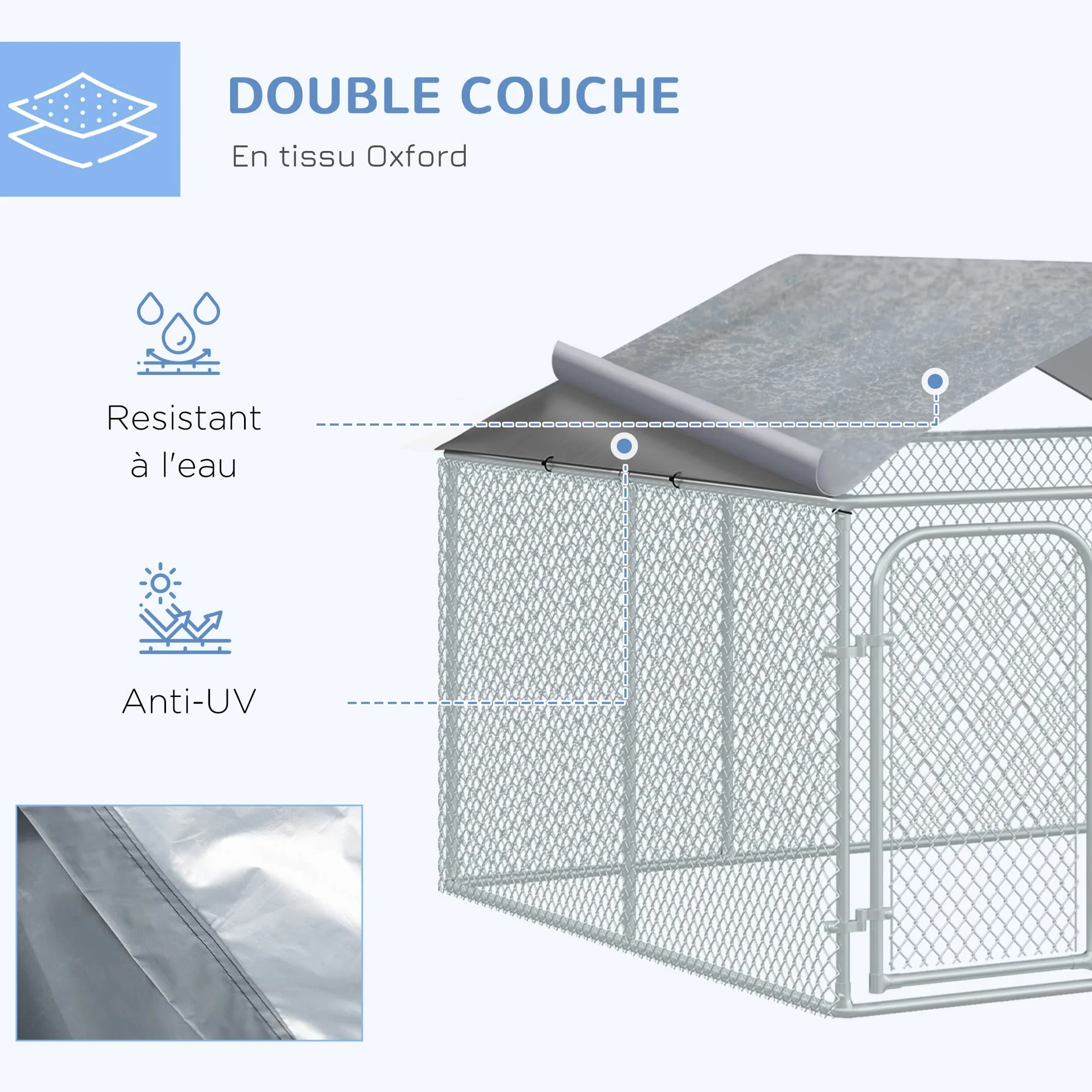 PawHut Chenil extérieur avec Toit pour Chien 5 m² - Parc grillagé 230 x 230 x 175 cm - Acier galvanisé