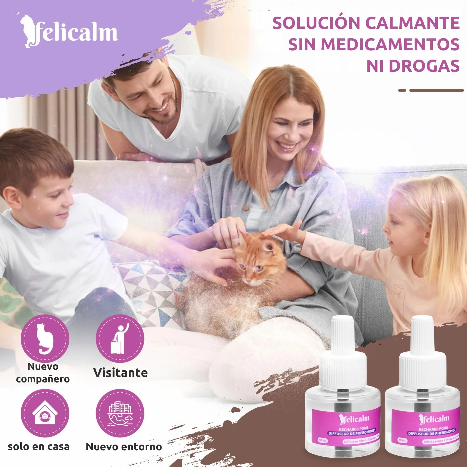 PHEROMONE pour Chat et Chaton 2 Recharges 48 ML Anti Stress CALMANT