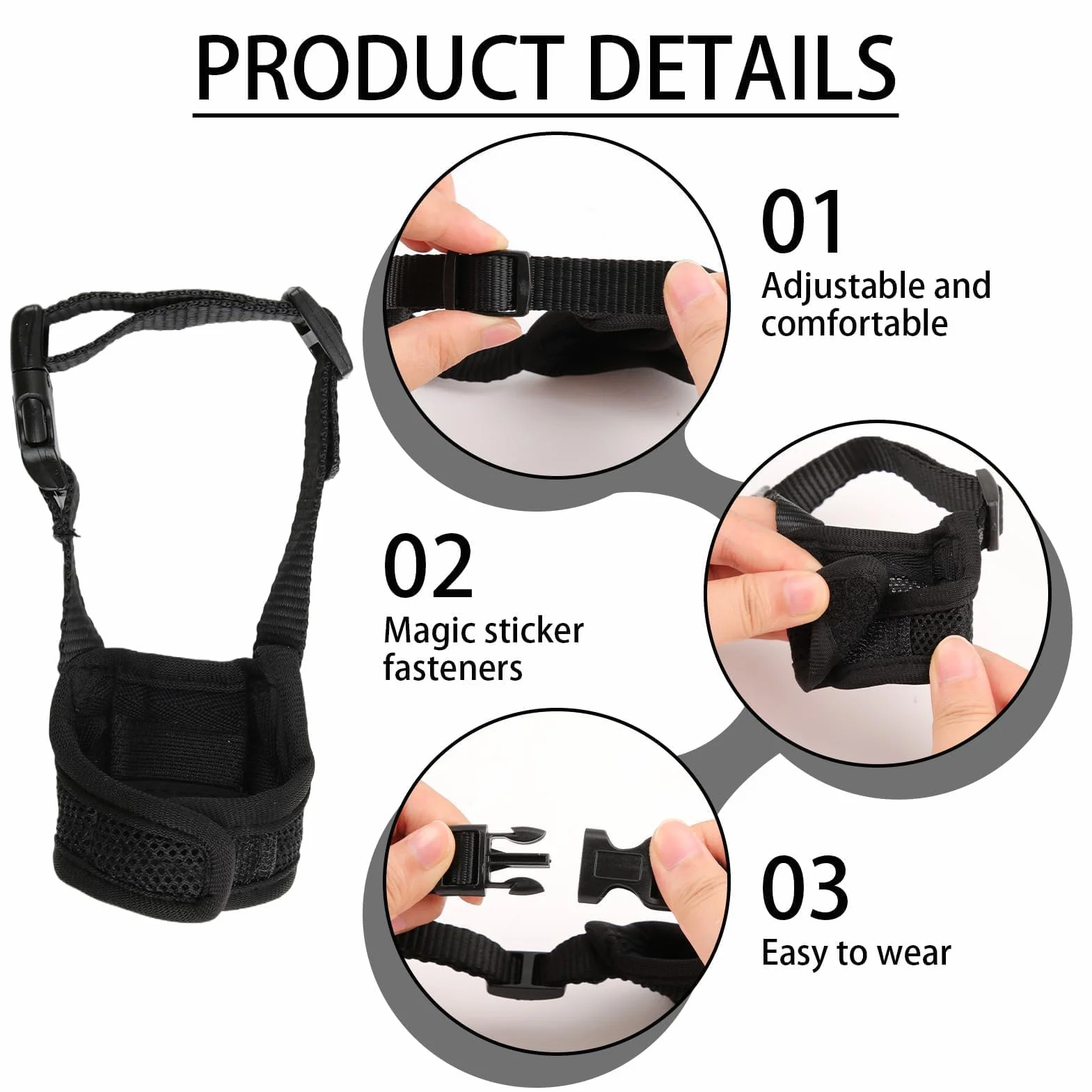 Museliere pour Chiens, Muselière en Nylon Réglable Doux et Respirant, Museliere Anti Aboiement Anti-Morsure Anti-Mastication, Museliere pour Chiens Petit, Moyens Chiens (XS,Noir)