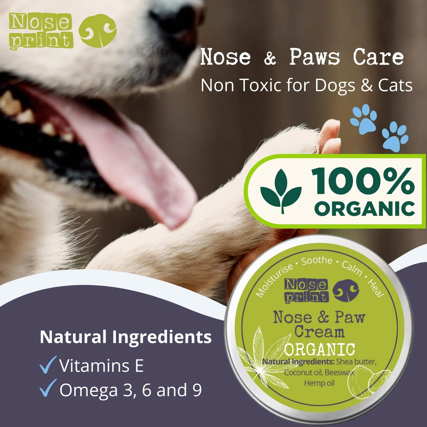 Baume bio 30 ml 100% naturel pour nez et pattes de chien hydratant coussinets secs