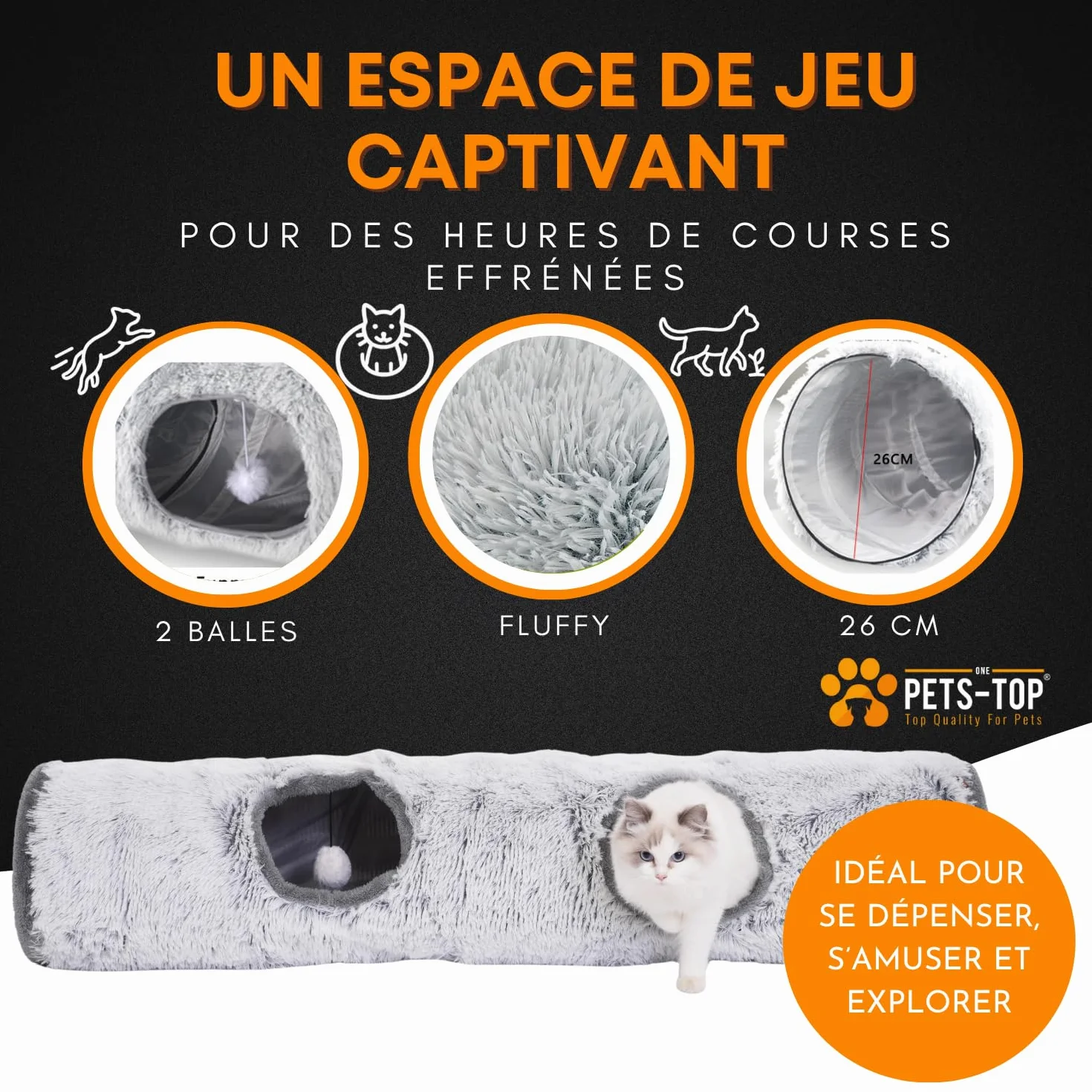 One PETS-TOP Tunnel Chat – Tunnel pour Chat XXL – Jouet Intéractif pour Interieur – en Peluche Douce – Tunnel Chien Furet Lapin – Tapis Cabane Cat Tunnel – 120 cm
