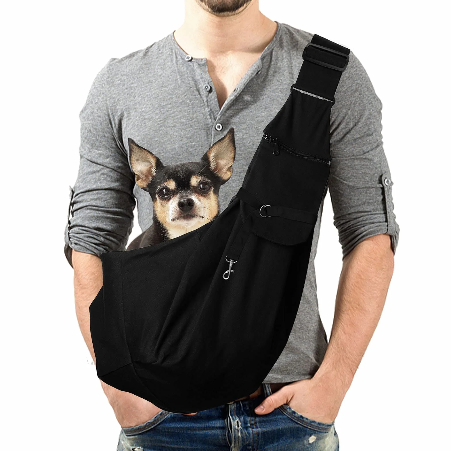 Sac de Transport pour Chien Réglable Bandoulière Respirant pour Petit Chien Marche Plein Air Noir