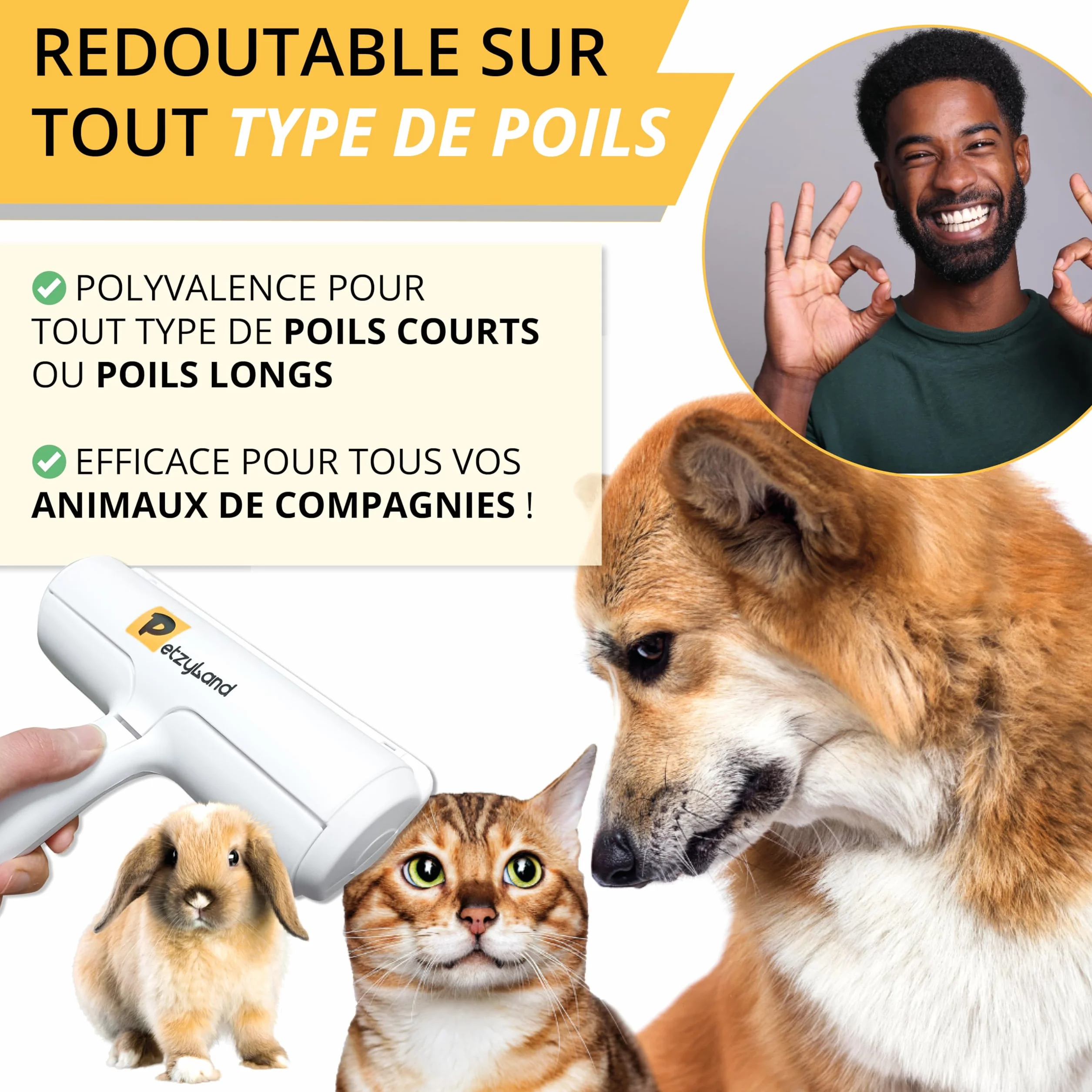 Brosse Anti-Poils Autonettoyante pour Chat et Chien - Rouleau Idéal pour Animaux