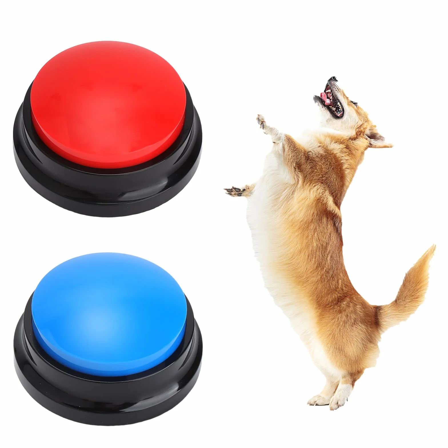 HENGBIRD Lot de 2 Buzzer pour Jeux de Questions, Buzzer Button, Buzzer enregistrable avec Fonction d'enregistrement de 30 Secondes, Bouton Parlant pour Chiens et Chats (Rouge et Bleu)