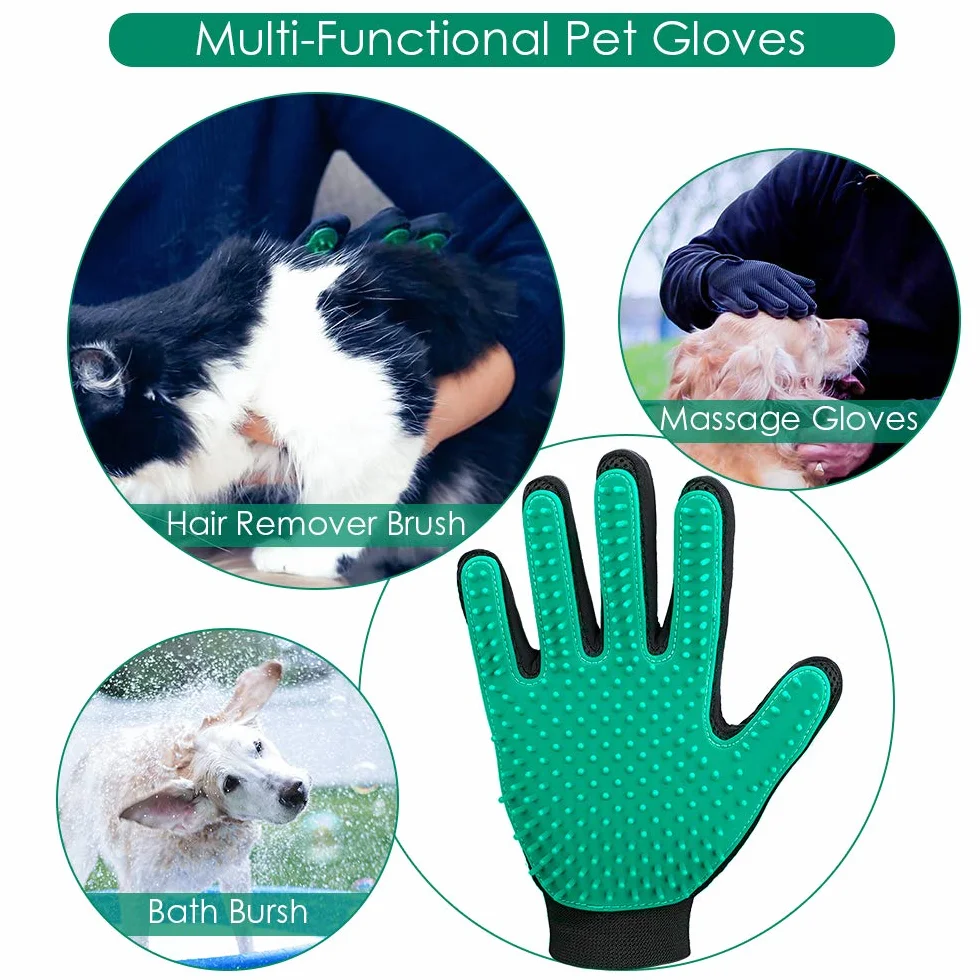 DELOMO Gants de Toilettage pour Animaux - Brosses Douces pour Chats - 1 Paire (Vert)