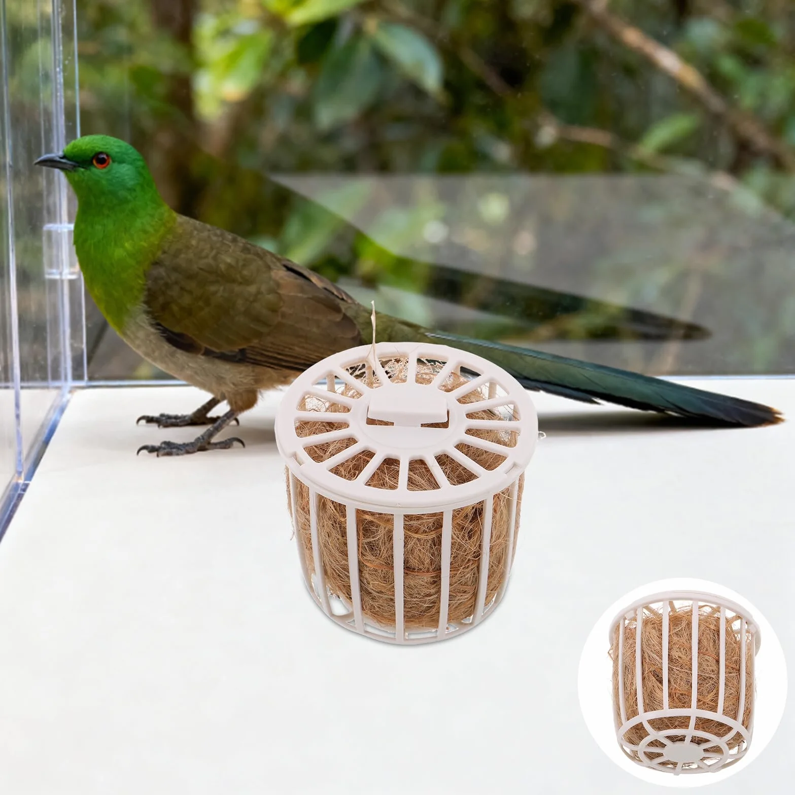 BESPORTBLE Nid de Reproduction Naturel en Jute avec Panier de Rangement pour Canaris Perruches et Pinsons