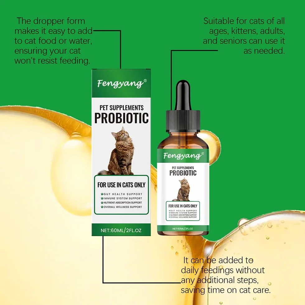 Fengyang Gouttes Probiotiques pour Chats, Constipation Reltf, Soulagement Doux, Digestion Saine