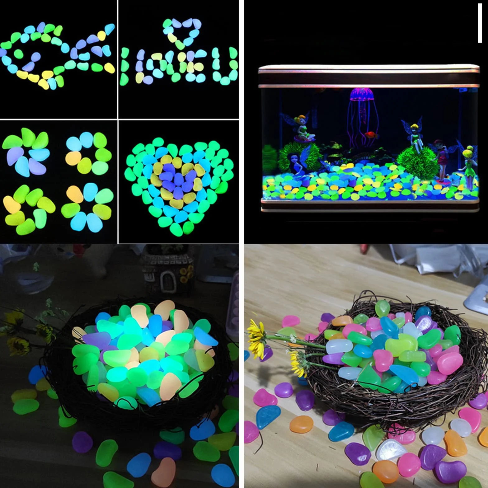 400 pièces Caillou bleu phosphorescent Roches lumineuses Galets lumineux Pierres lumineuses pour aquarium Jardin Passerelle Réservoir à poissons