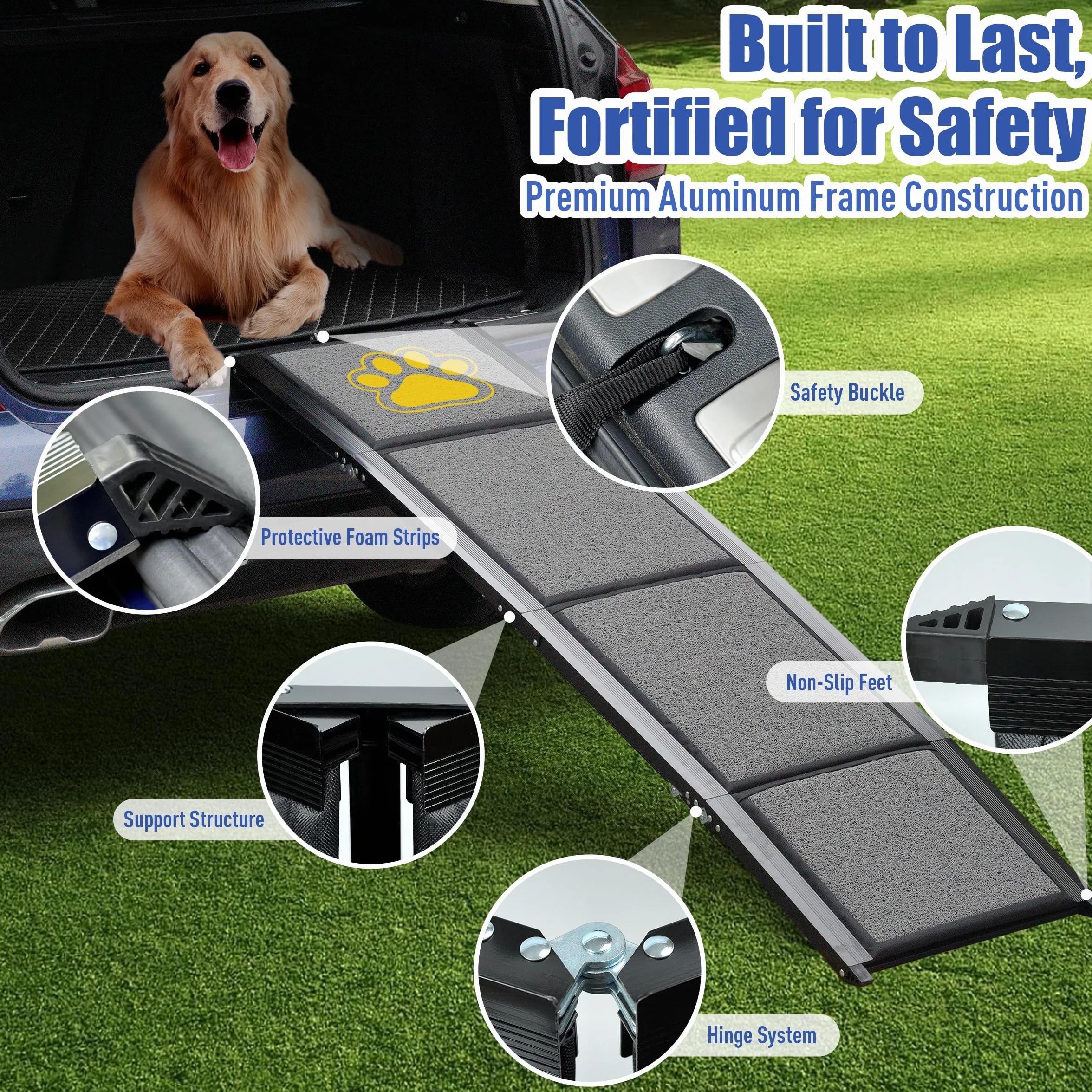 BACOENG Rampe pour Chien Pliable 180cm, Rampe Portable pour Grands Chiens avec Surface Antidérapante, Support 110kg pour Voiture Camion SUV