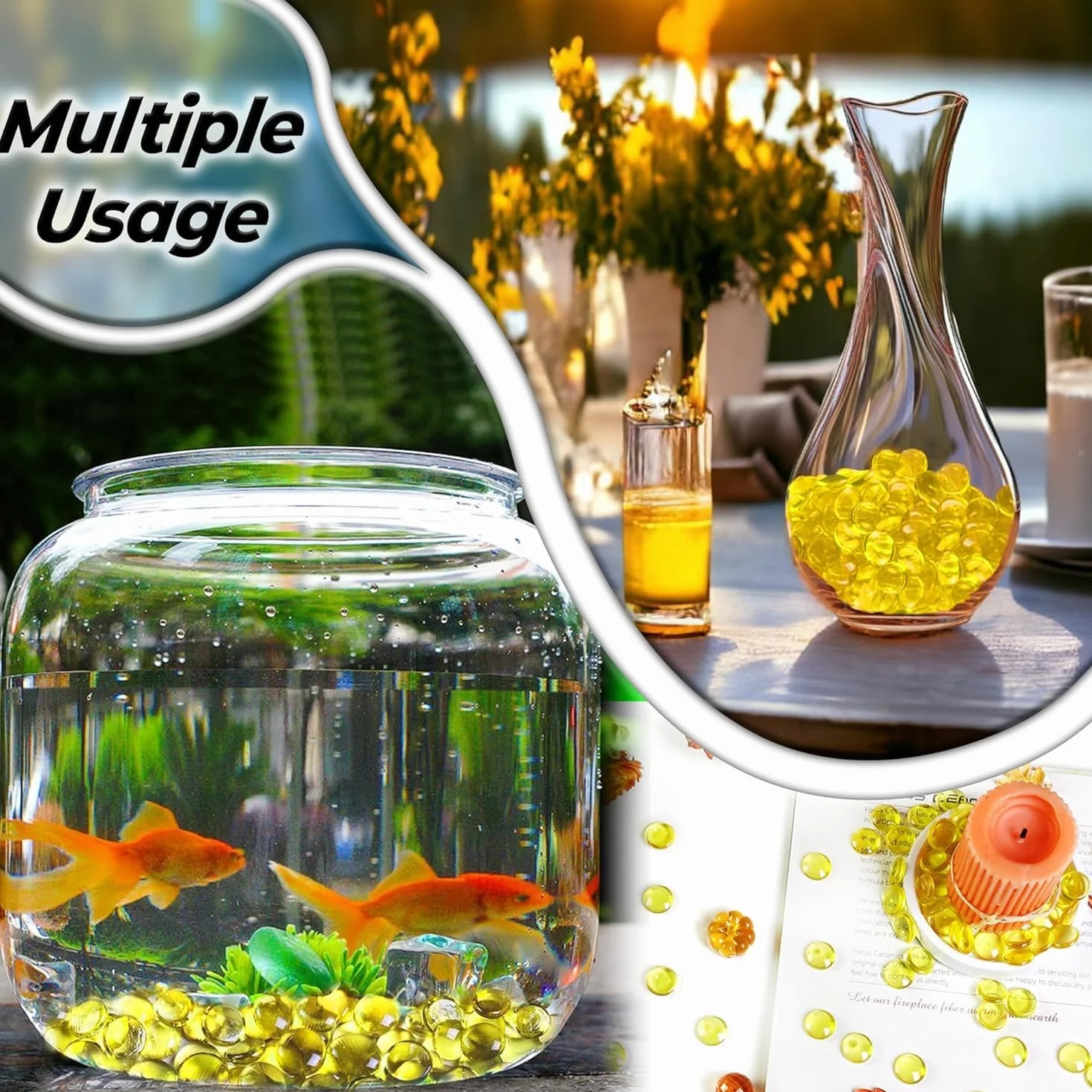 Galets de Verre Jaune 455 g 70-80 pcs Ø17-20 mm Pierres Décoratives Cailloux Plat Perles de Verre Gravier Aquarium