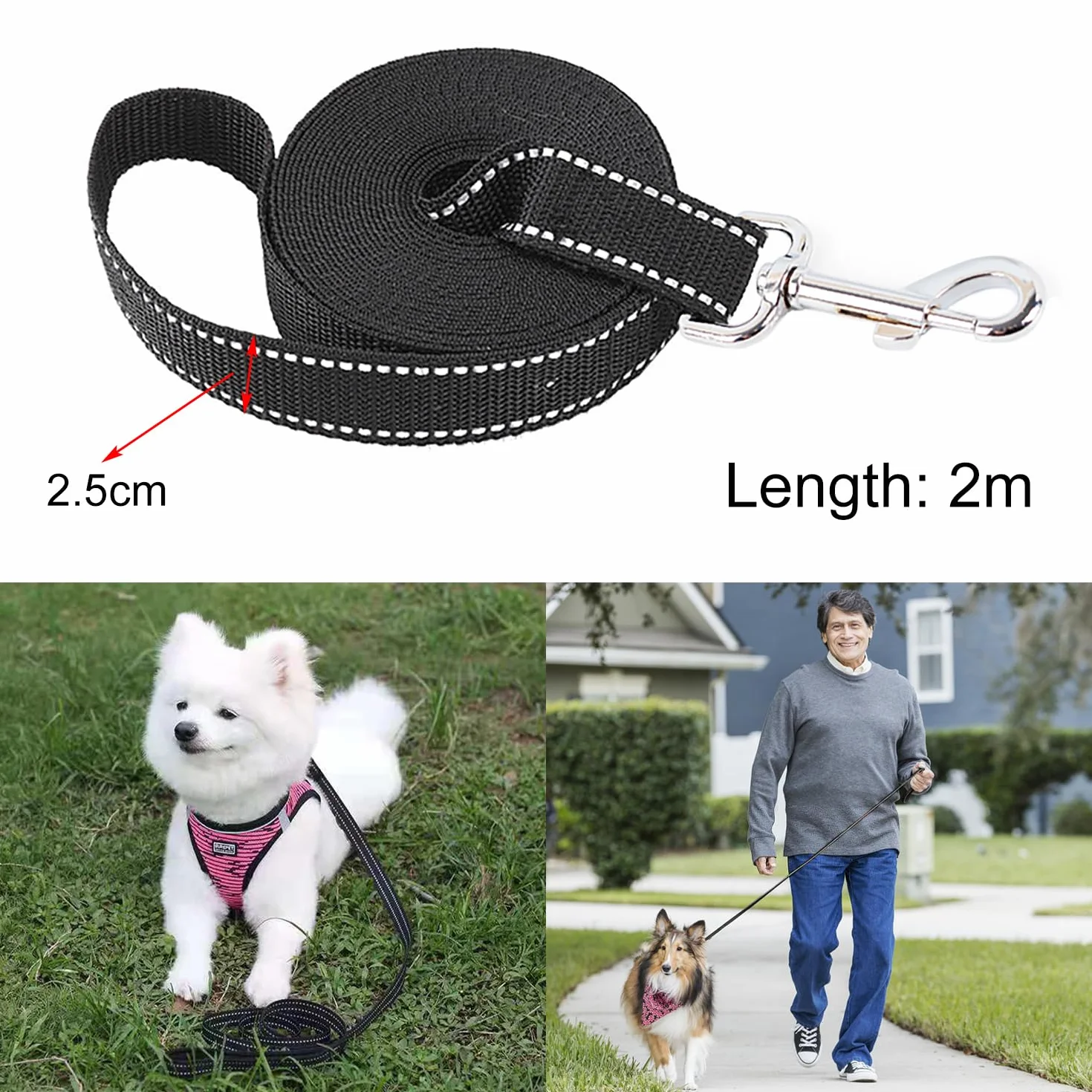 Longe pour Chien Réfléchissante 2 M, Laisse de Dressage pour Petits Moyens Grands Chiens, Noir