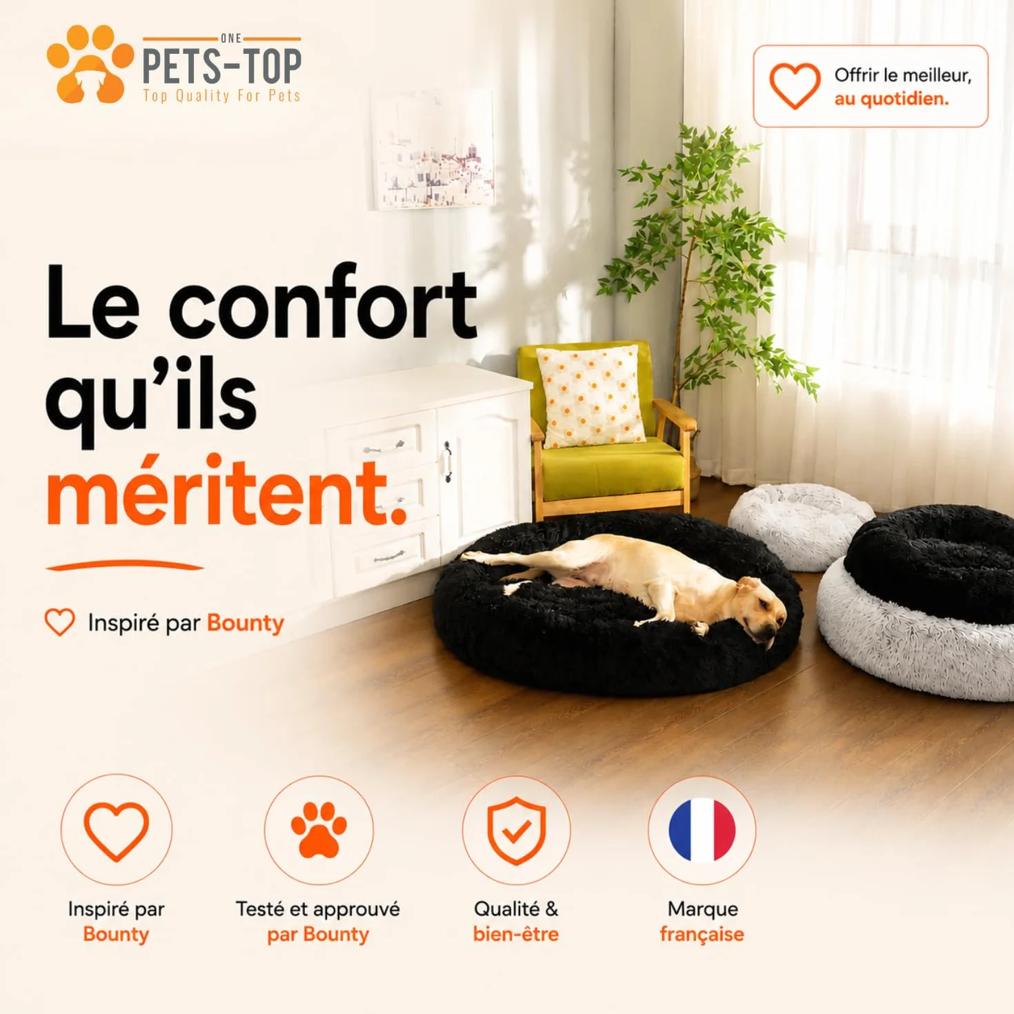 PETS-TOP Panier Chien Rond Lavable 60cm Gris Anti Stress