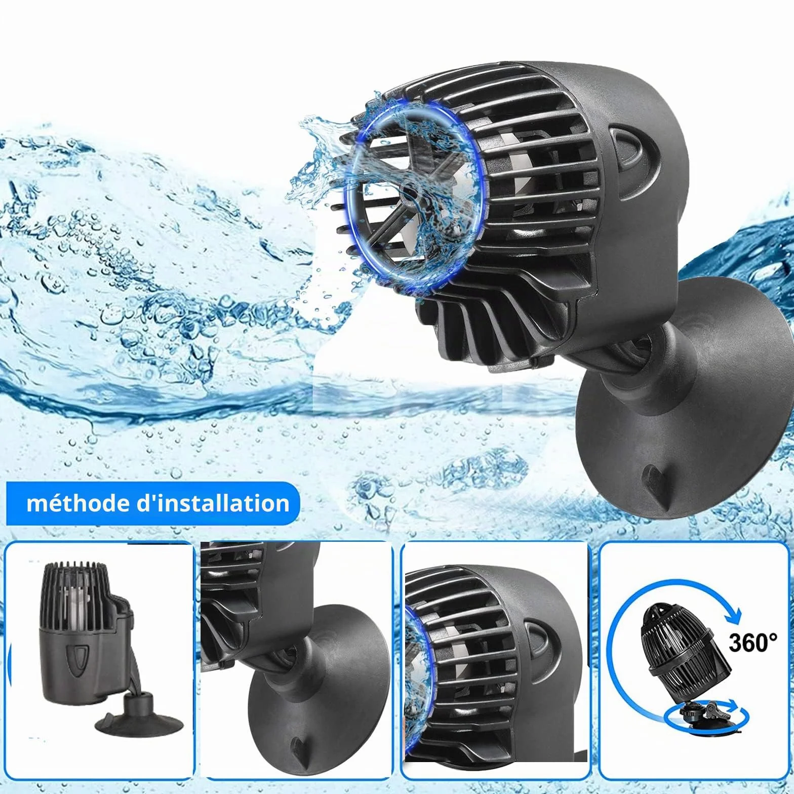 Pompe de circulation Wavemaker 3000L/H 360° pivotante Noir pour aquarium eau douce salée