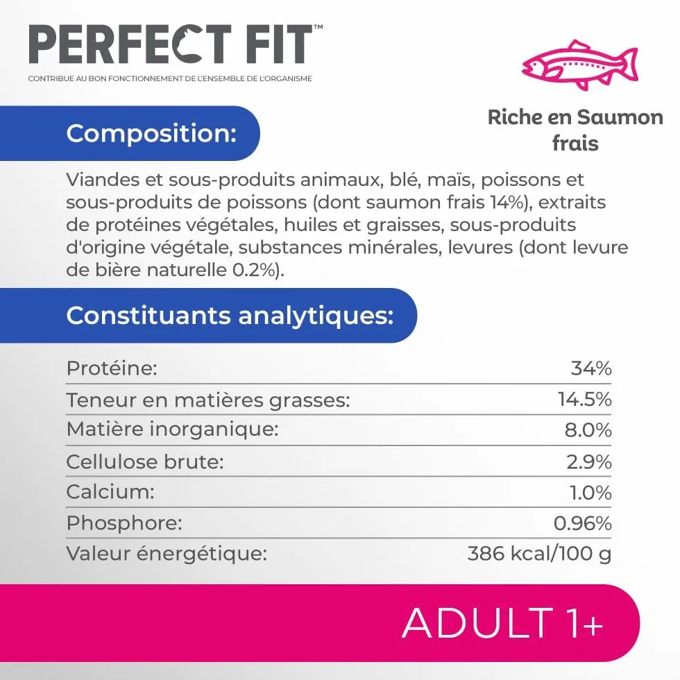 PERFECT FIT Adulte 1+ Croquettes chat stérilisé Saumon 1,4 kg Lot de 5