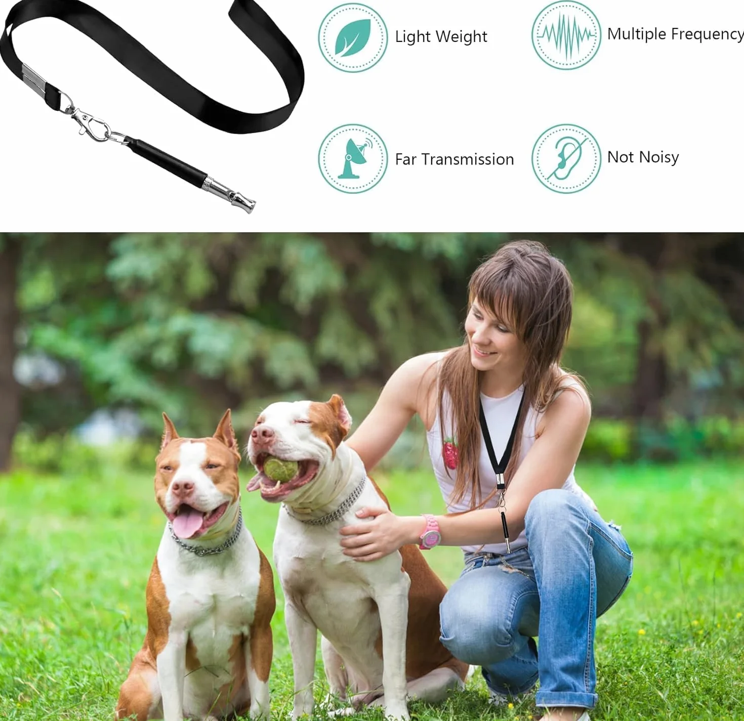 Sifflet Chien Ultrason Anti Aboiement avec Lanière, 2 Paquets, Noir et Blanc