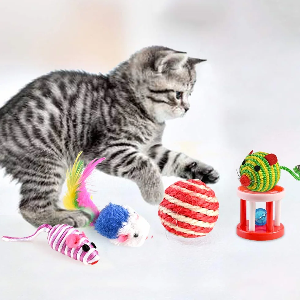 Jouets Chat Interactif 16 pièces Souris Balles Baguettes de Plumes pour Kitty