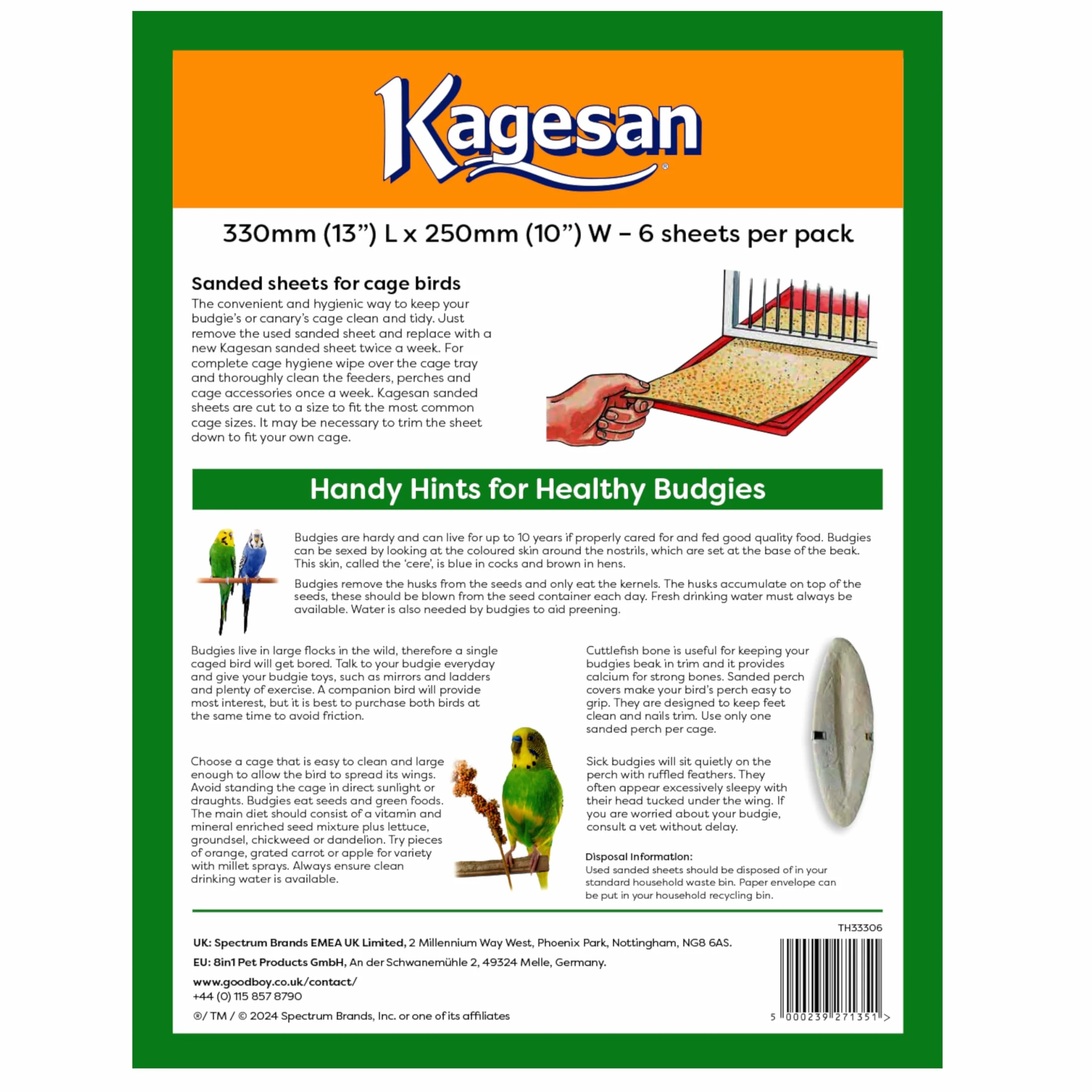 Kagesan Lot de 72 Feuilles de Sable pour Cages à Oiseaux Taille S 33x25 cm