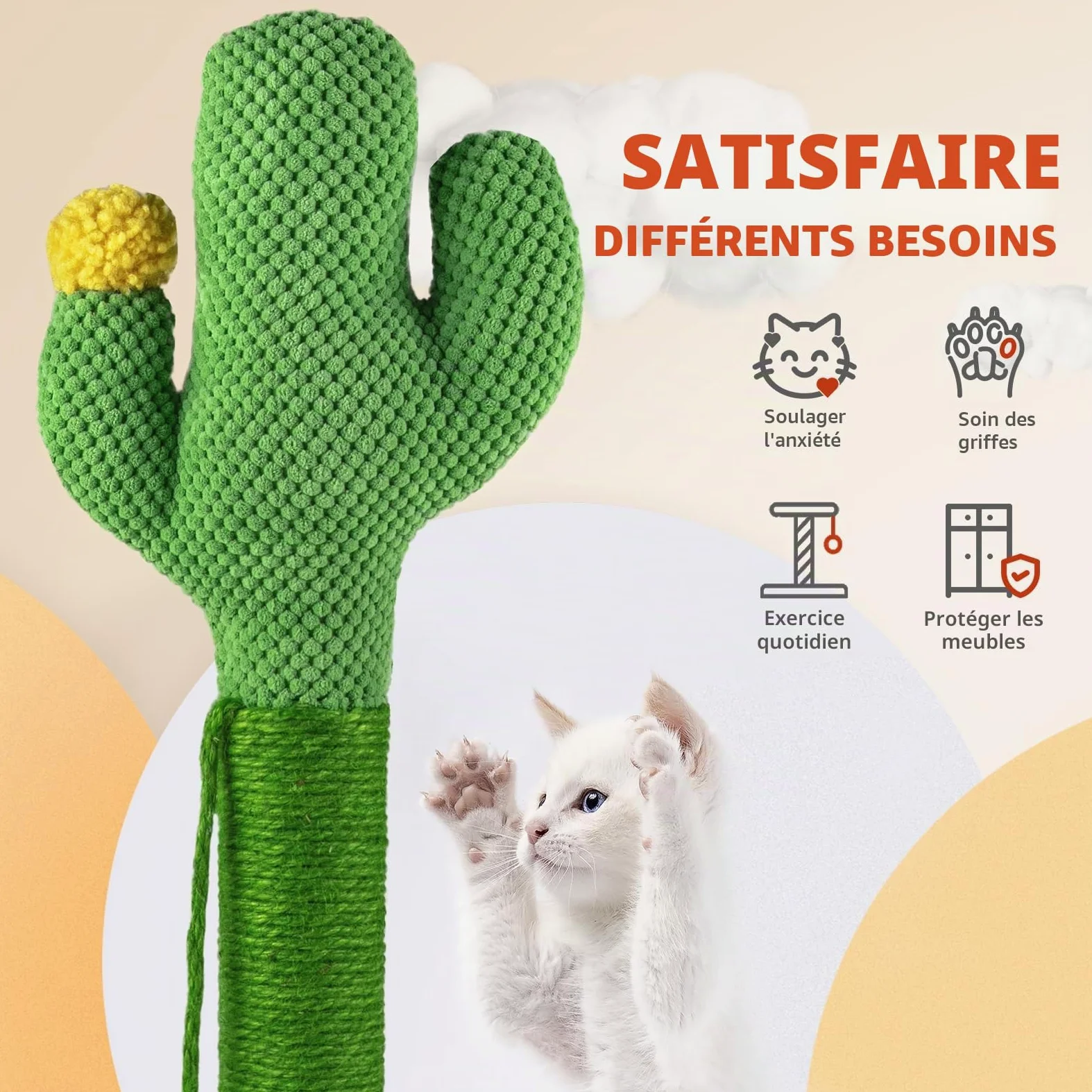 Mora Pets Griffoir Cactus Arbre à Chat Poteau Arbre Chat Tour Griffoir pour Petit Chats en Sisal 82.9 x 39 cm (H x Ø)