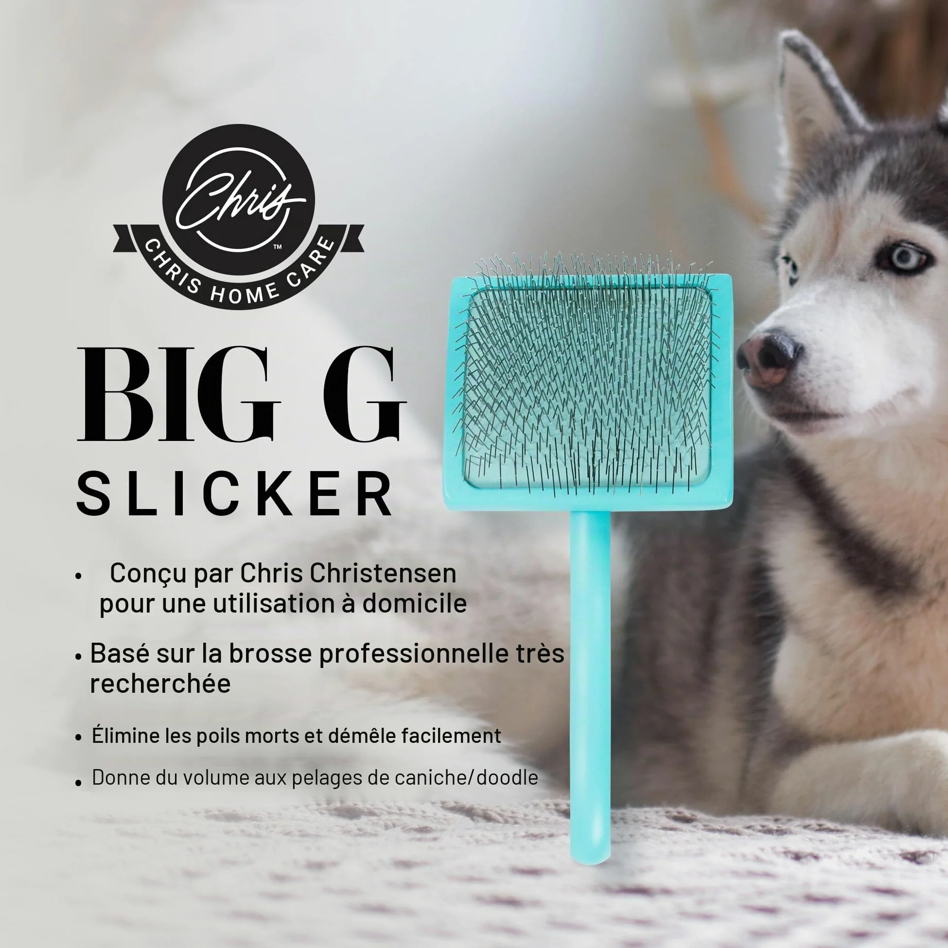 Chris Christensen Big G Brosse à démêler pour chiens (dorés, labradoodles, caniches), toilettez comme un professionnel, style démêlant en peluche, permet d'économiser du temps et de l'énergie, bleu