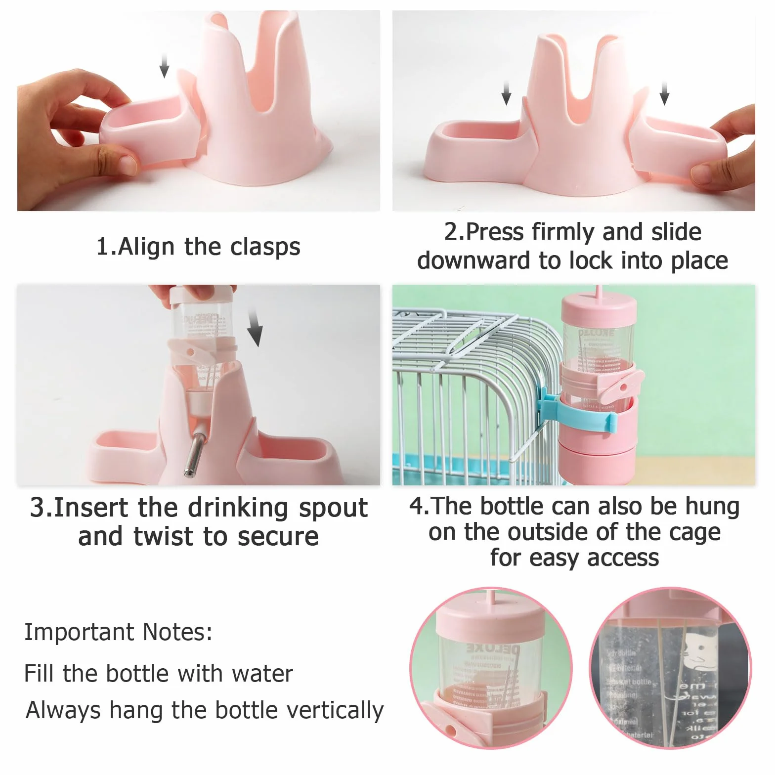 Gourde 3 en 1 pour hamster 80 ml avec double gamelle et support sans fuite distributeur d'eau automatique