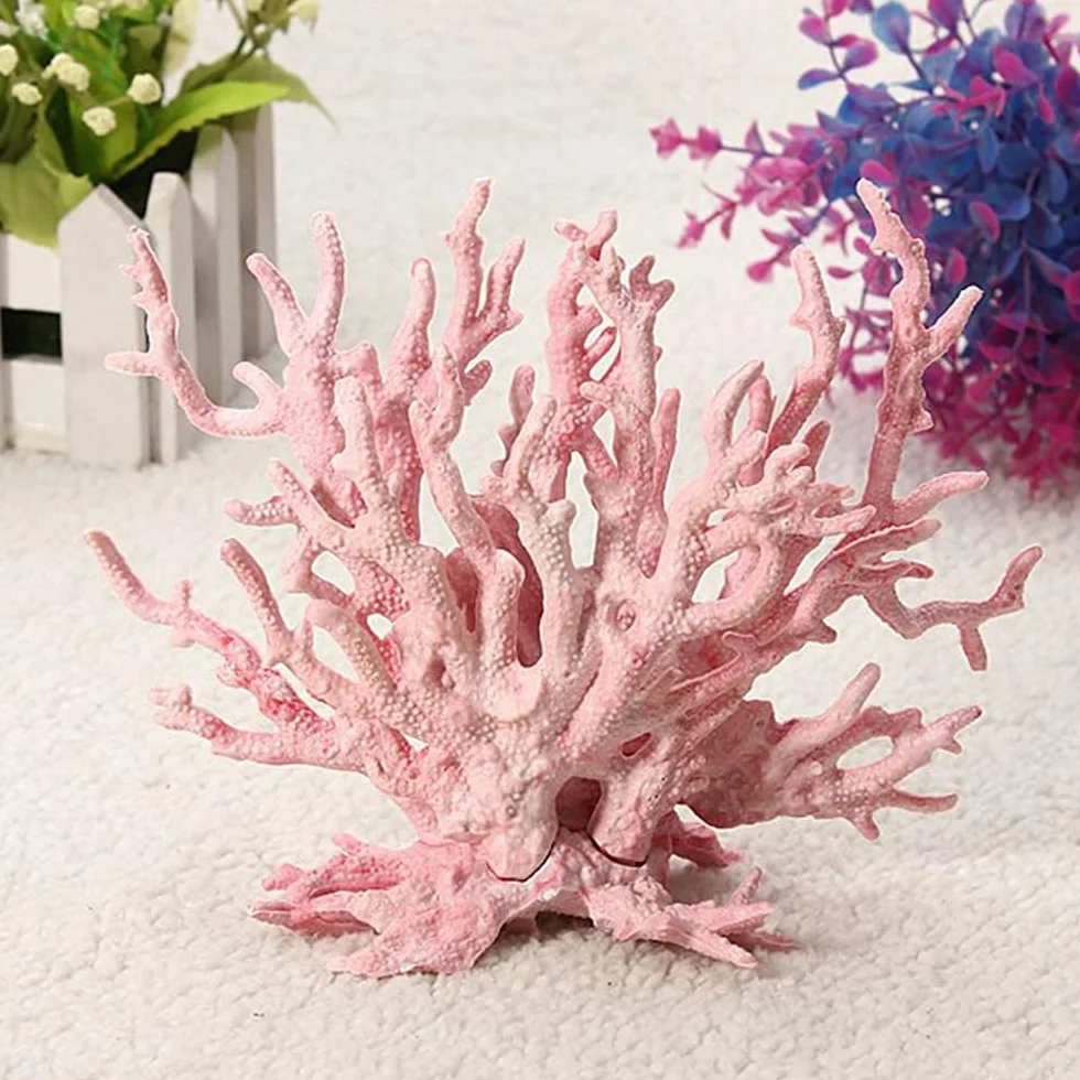 Branche de Corail en Résine Rose 17x13cm Décoration Aquarium
