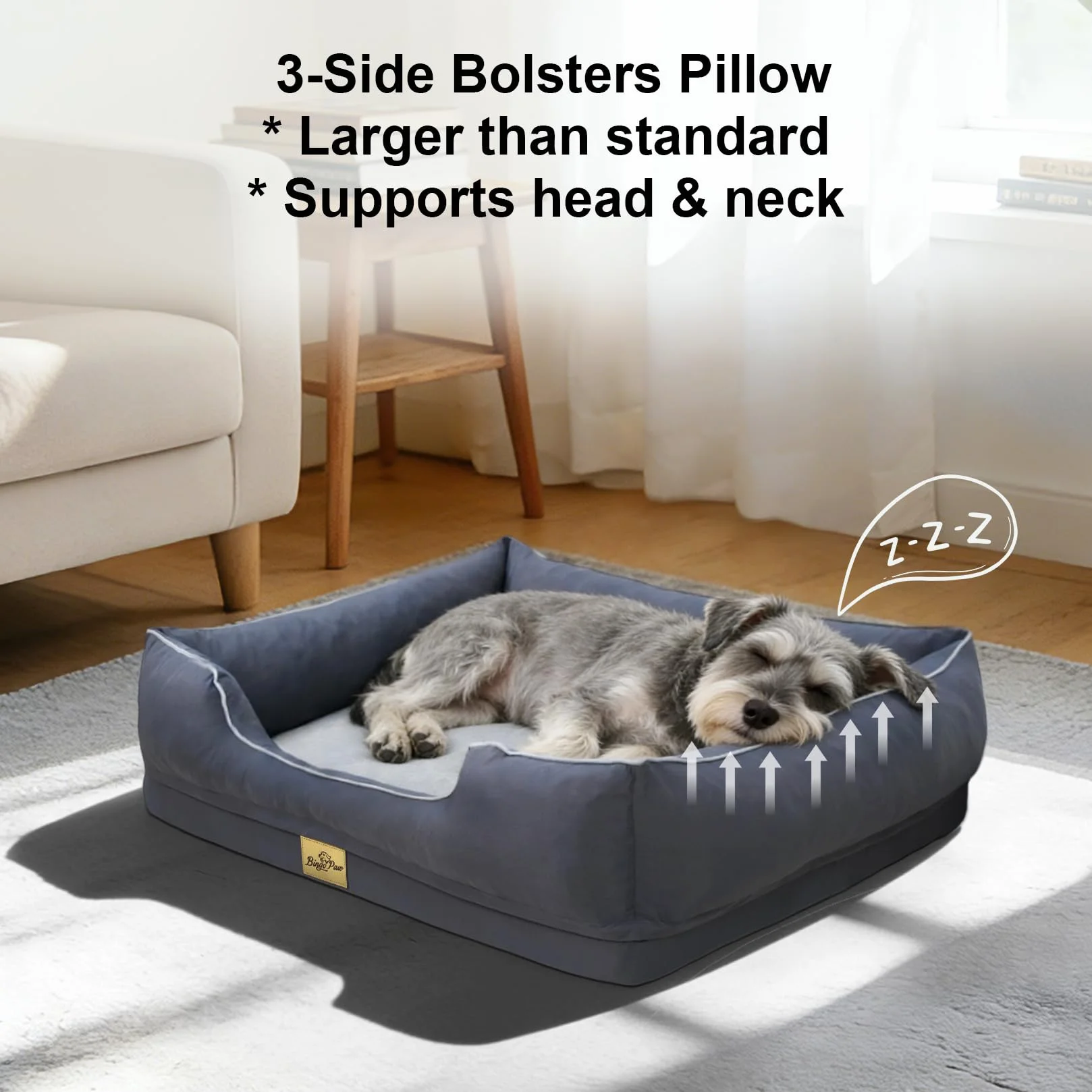 Panier Orthopédique pour Chien 77x63x18cm Coussin Déhoussable Lavable Mémoire de Forme Anti-dérapant Gris