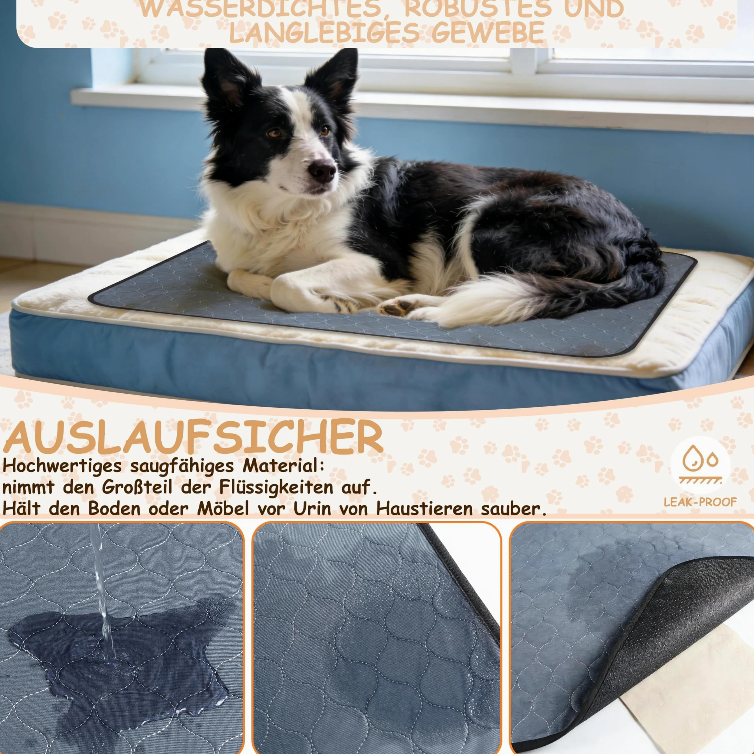 Bunlitent Lot de 5 tapis réutilisables pour chien (91 x 122 cm) – Tapis d'urine pour animaux de compagnie lavables, absorption rapide, imperméables pour chiots et chiens incontinents