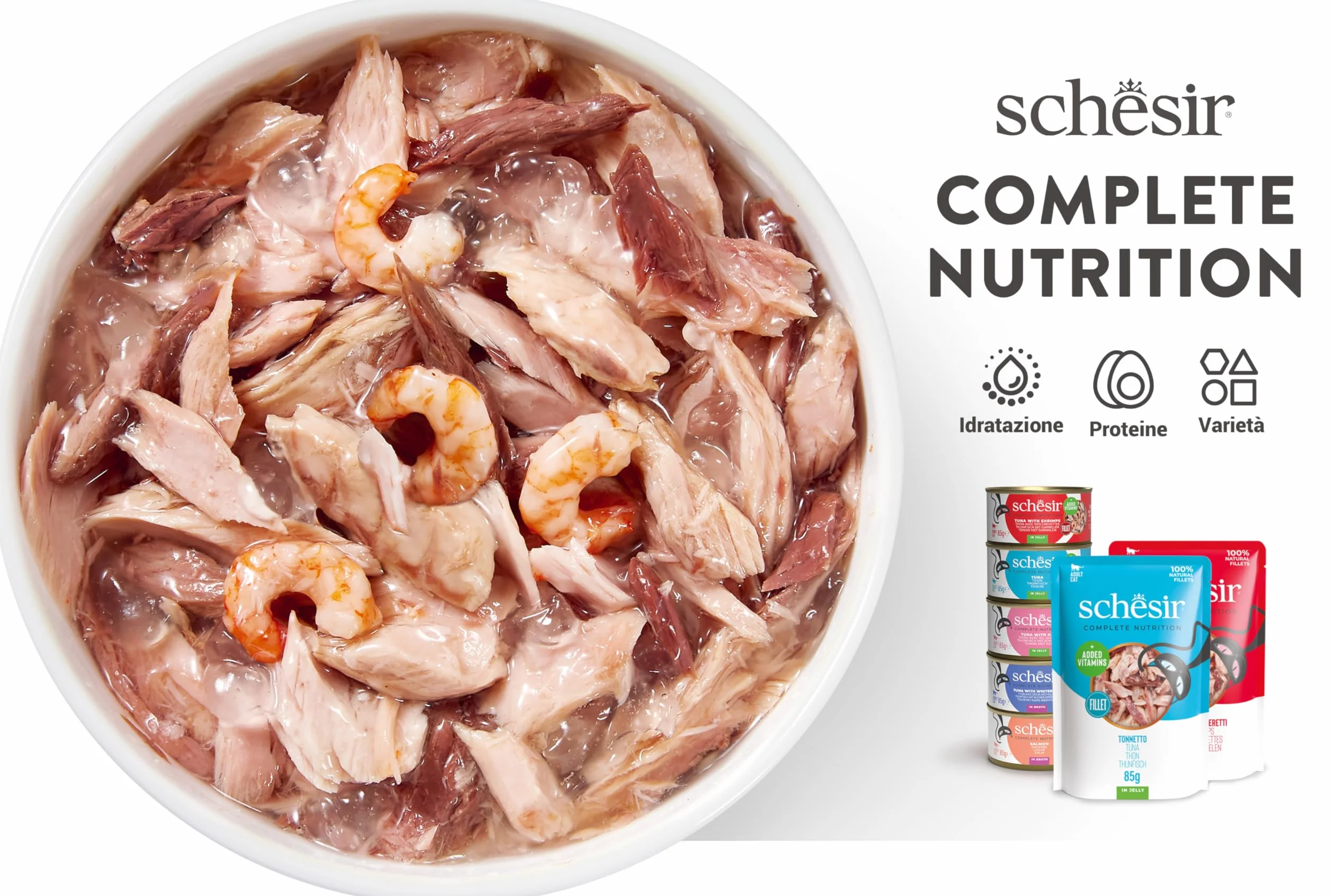 Schesir, Thon avec Saumon en gelée, Nourriture Humide complète pour Chats, en Conserve, avec des vitamines supplémentaires, 100% Naturel, 6 x 85 g