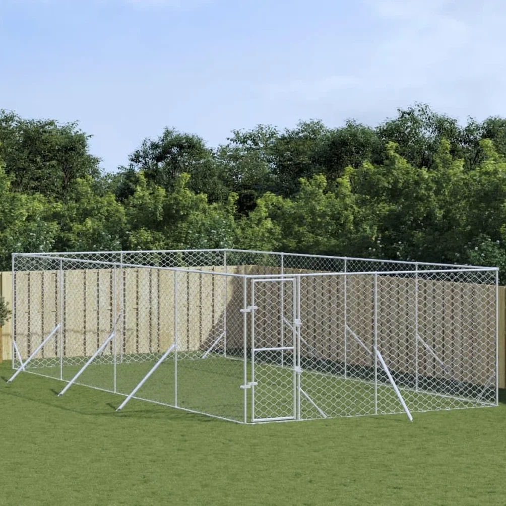 Chenil d'extérieur pour Chien Enclos Cage Métal Acier galvanisé 4x8x2 m argenté