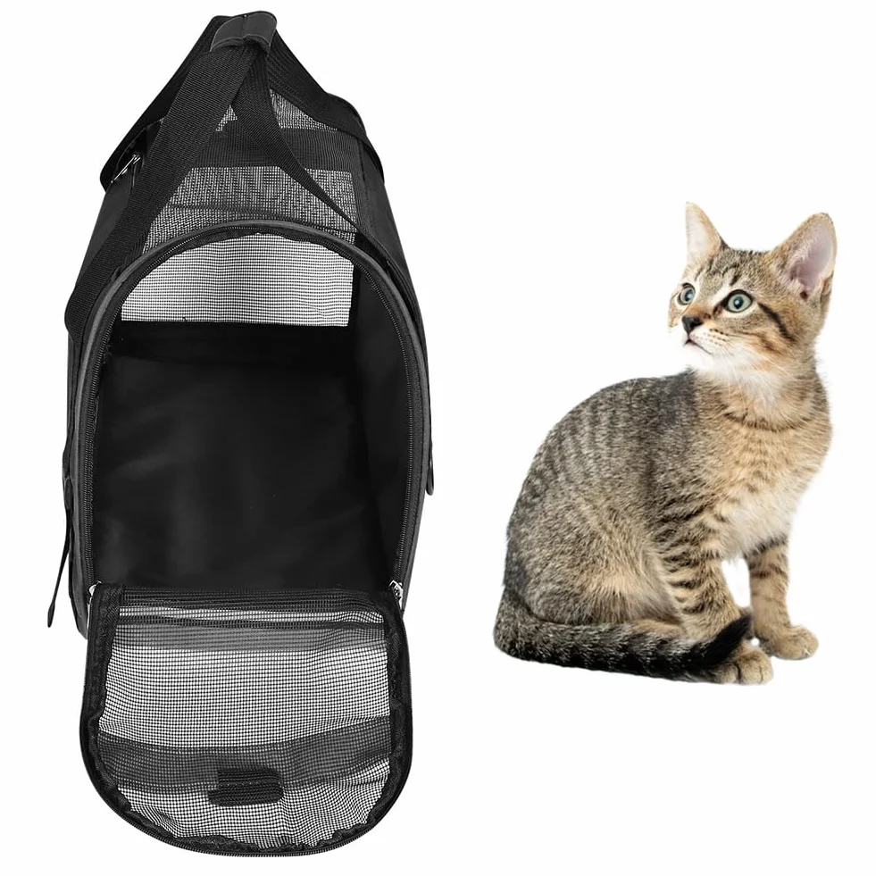 Sac de Transport Souple pour Animal de Compagnie Cage de Transport Chat Chien Respirant Sac de Voyage Portable avec Bandoulière Réglable Pliable