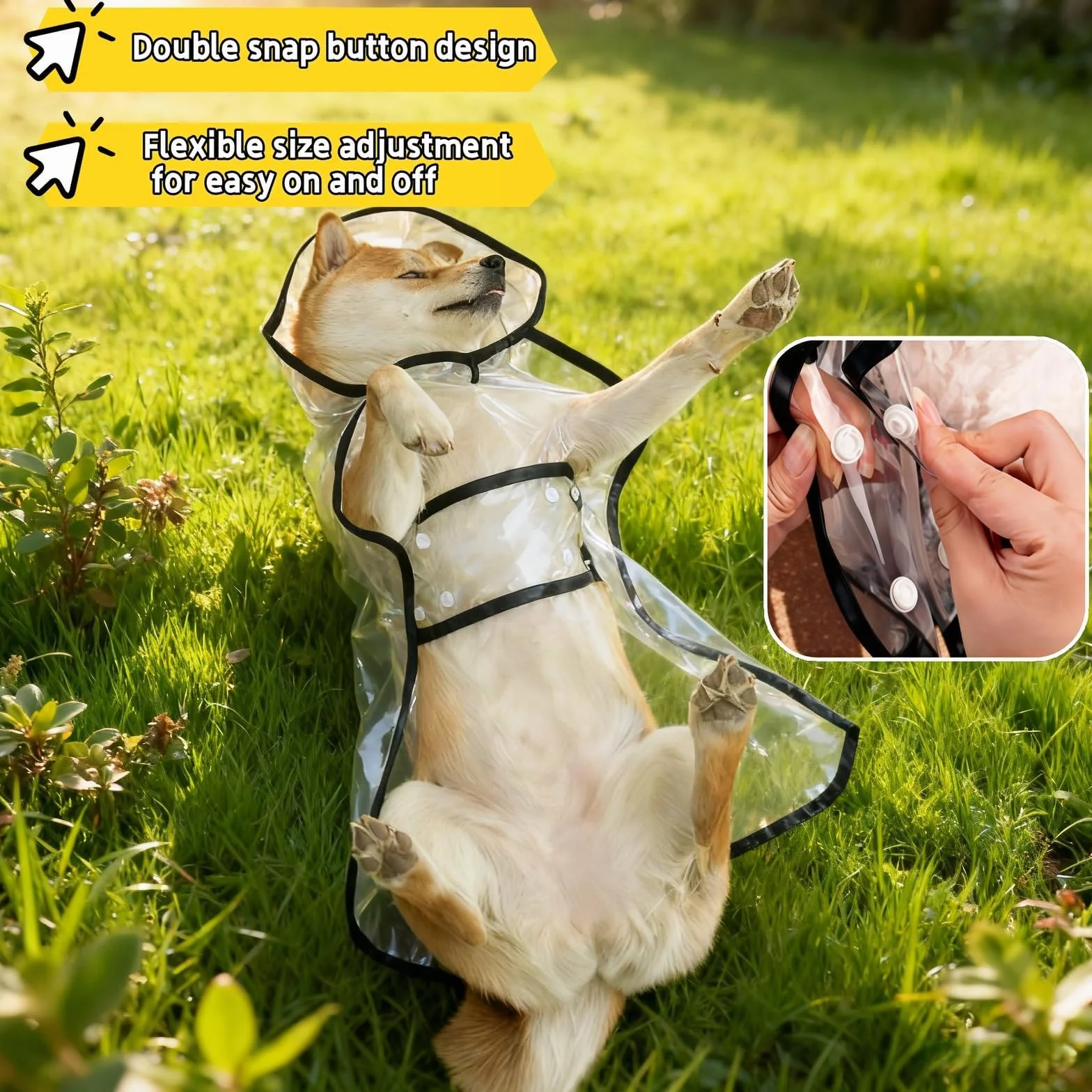Poncho de Pluie en PVC Transparent Imperméable pour Chien avec Capuche, Taille L