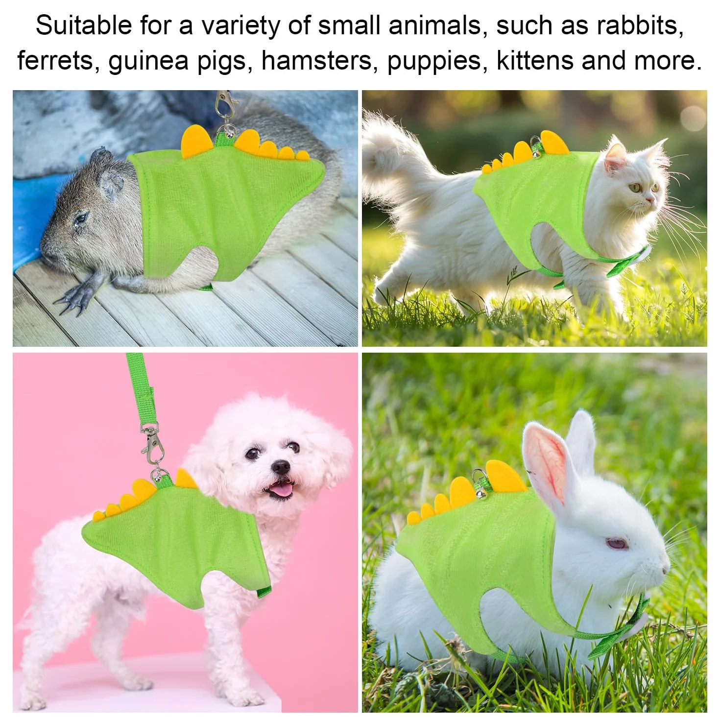 Ensemble Harnais et Laisse pour Furet, Gilet en Forme de Dinosaure Petits Animaux Accessoires de Promenade en Plein Air pour Furet Lapin Hamster Chaton Chiot Petits Animaux