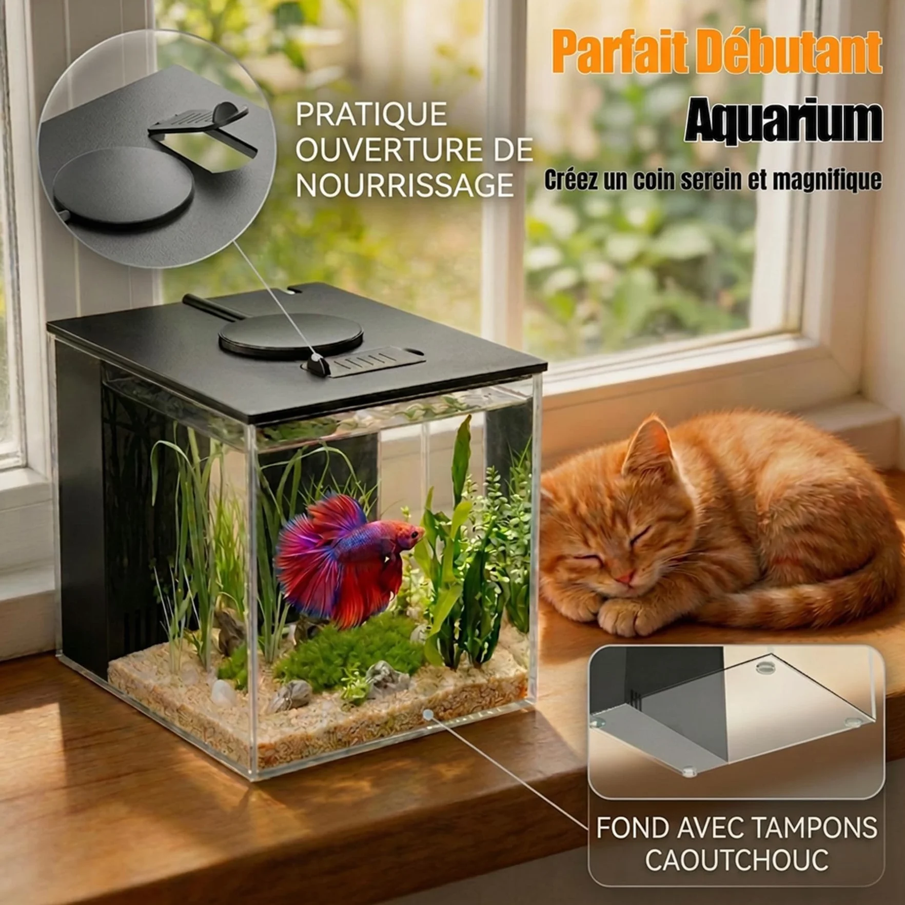 Petit Aquarium Complet 3,7L en Acrylique avec Pompe de Filtration et éclairage LED pour Betta, Crevettes, Plantes (Noir)
