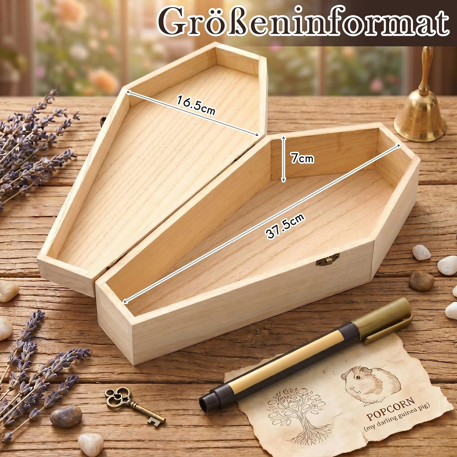Jetec Cercueil Animaux Bois 37,5x16,5x7cm Gravure Arbre de Vie Marqueur Doré Hommage Digne Hamster Oiseau Serpent Lézard Souris Urne Funeraire Souvenir
