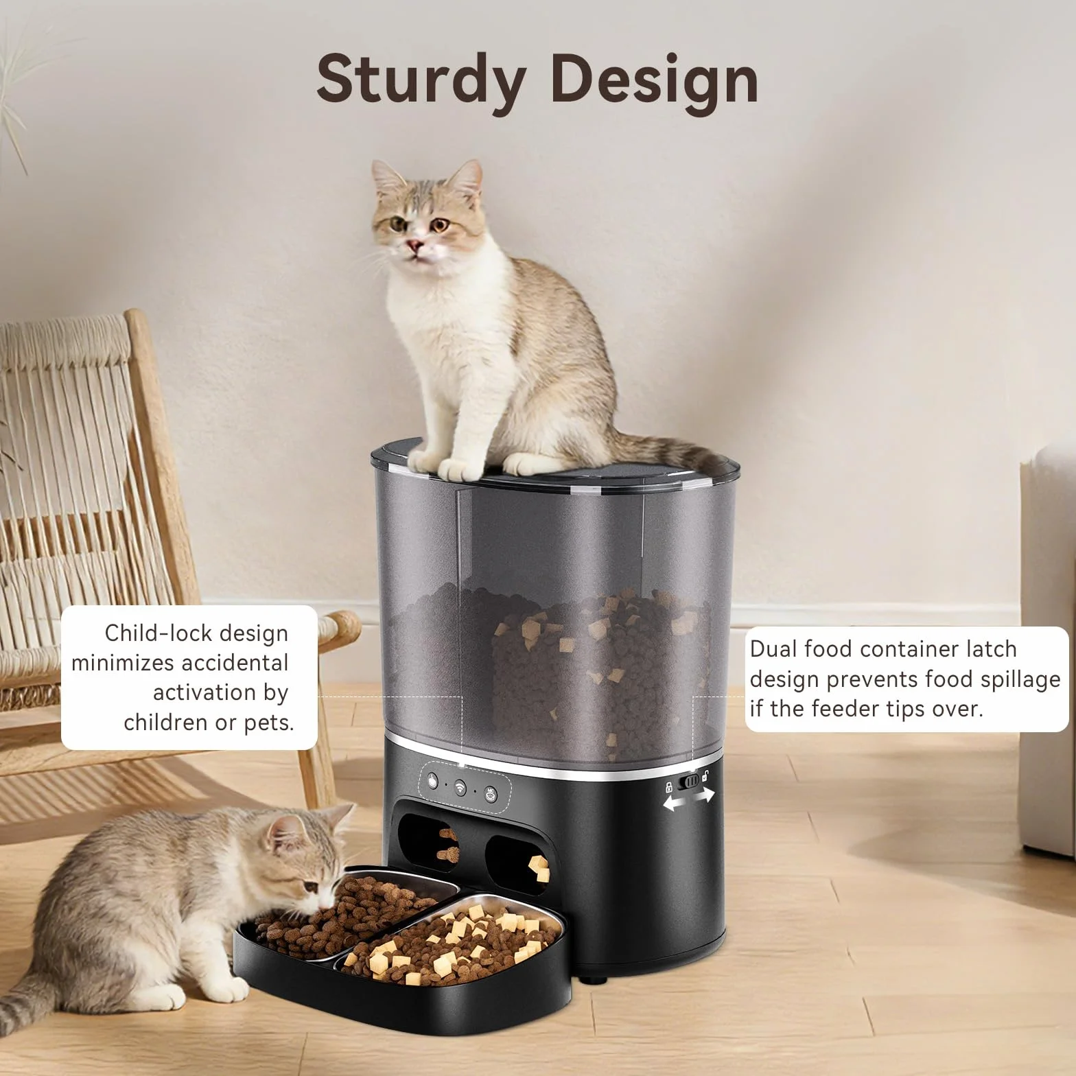 Distributeur Croquettes Chat Automatique WiFi 2.4G 8L Acier Inoxydable 2 Bols