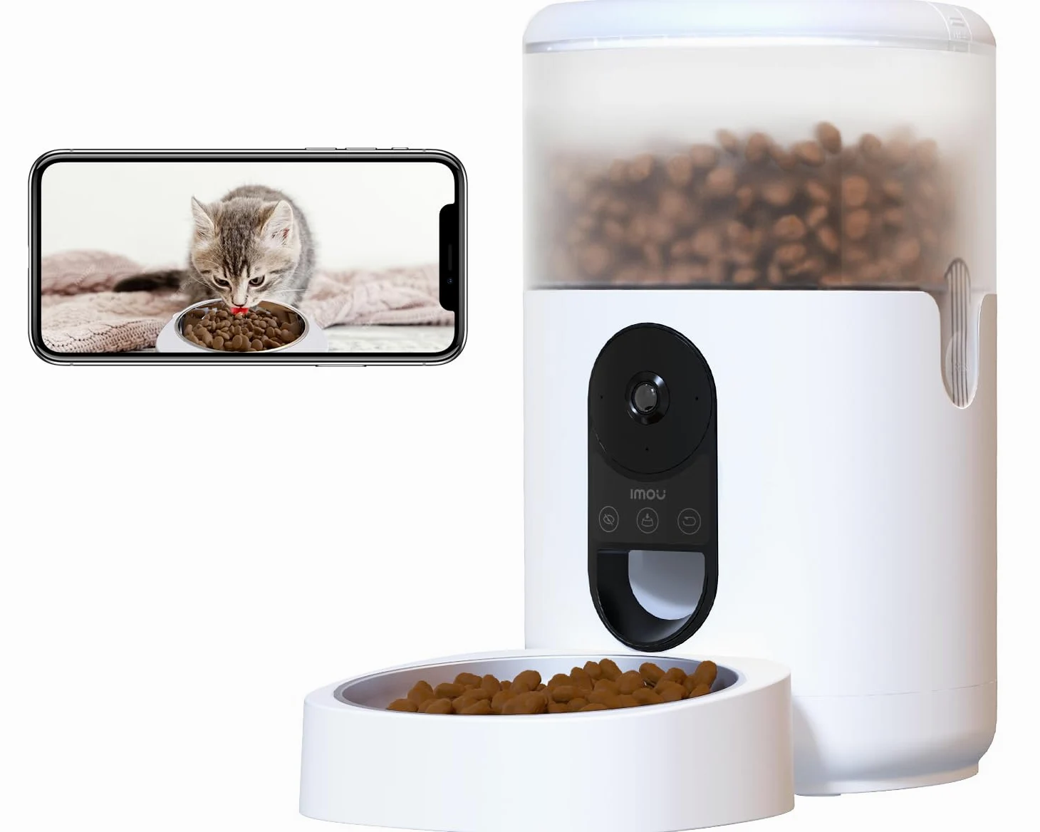 Imou 4L Distributeur Croquettes Chat Automatique avec 360° Caméra 4MP | Distributeur Croquettes Chat/Chien, Capteur de Faible Niveau de Nourriture, Détection de Mouvement/Animal, 1 à 15 Repas