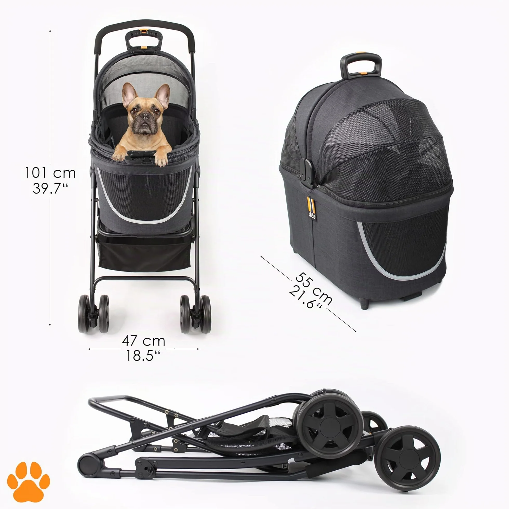Coco 2IN1 - Poussette 2 en 1 pour Animaux de Compagnie | 15 kg | Poussette Chien avec Panier pour Courses ou Accessoires | Pliable sur Roulettes Flexibles et Maniables pour un Confort Optimal