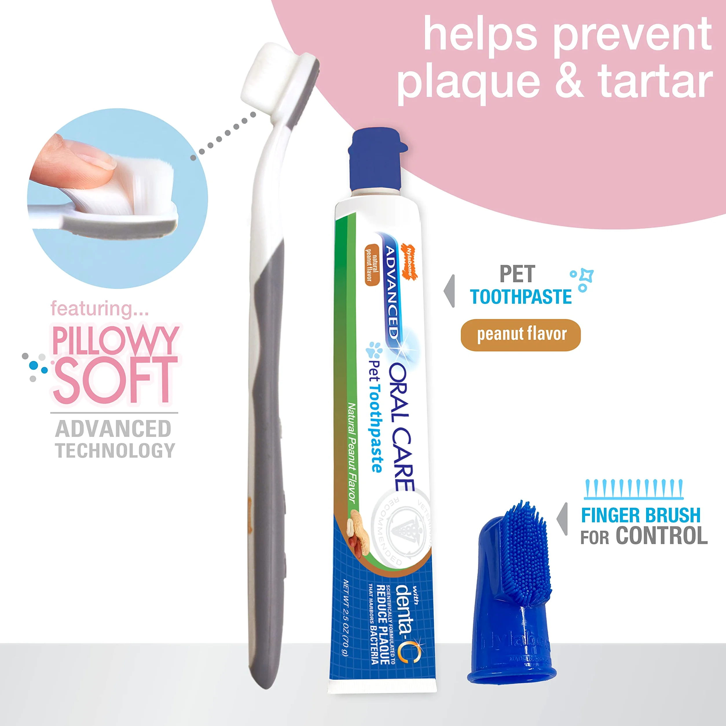 Nylabone Advanced Oral Care Kit Dentaire pour Chiot avec Brosse à Dents à Poils Doux et Doux Beurre d'arachide (3 pièces)