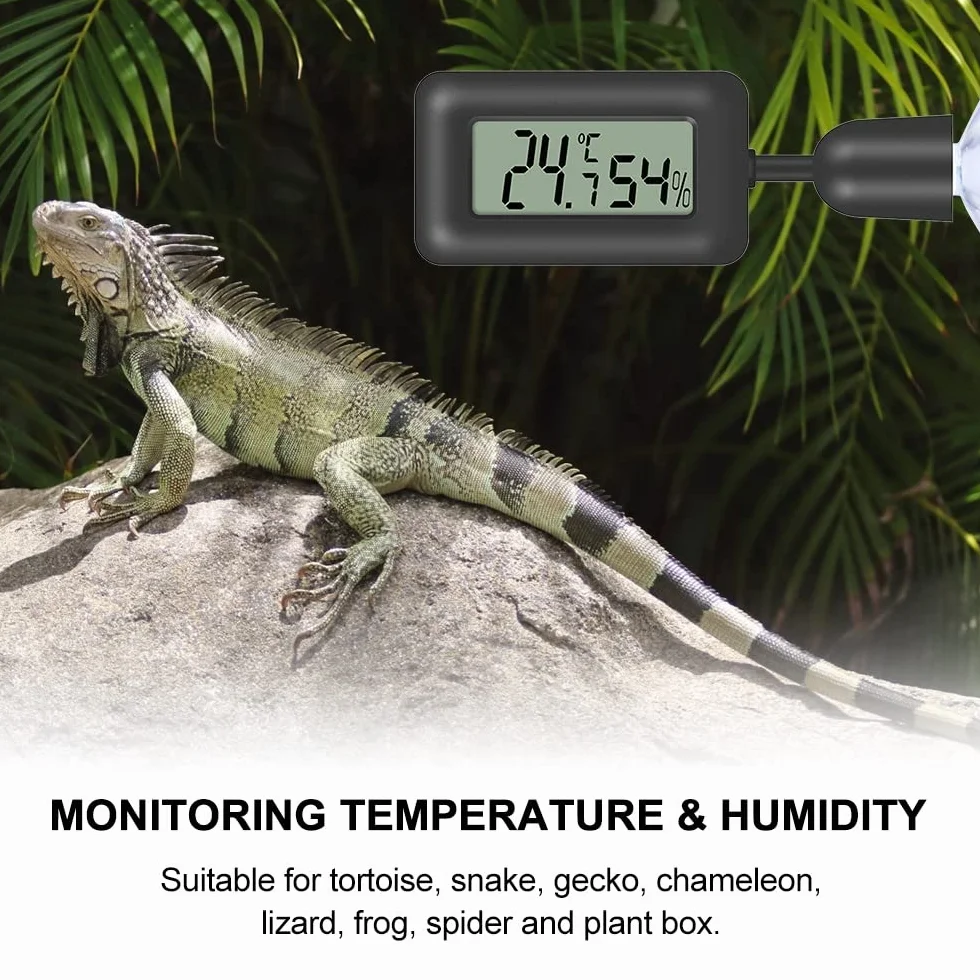 Thermomètre pour reptiles - Étanche - Hygromètre numérique haute sensibilité - Rotatif - Avec ventouse - Pour aquariums de reptiles